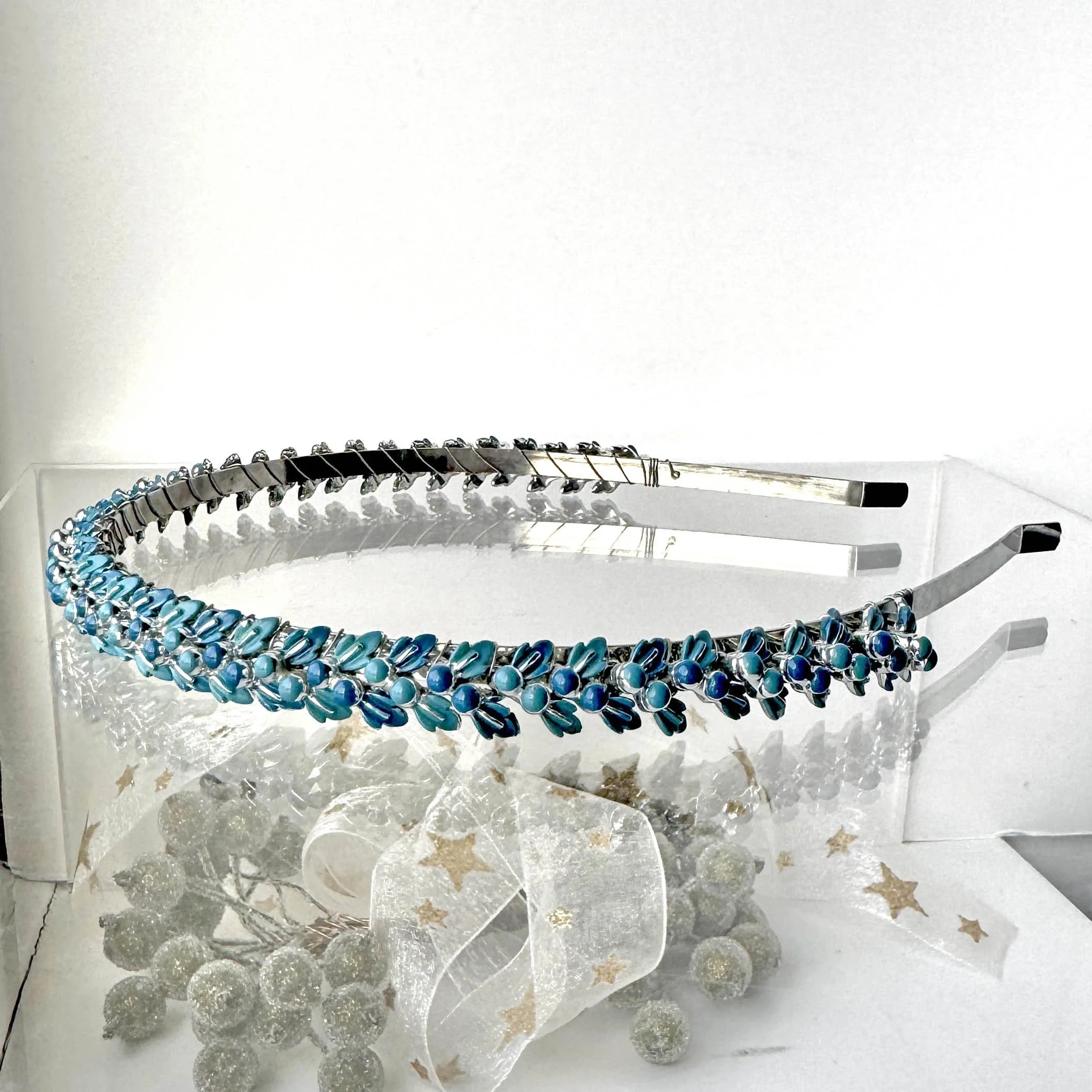 1950s vintage teal and blue bridal hair band