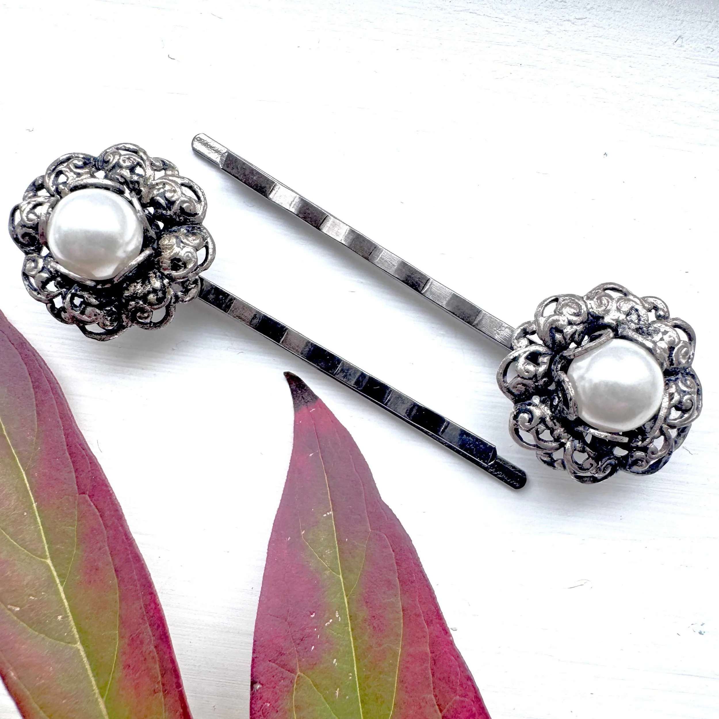 vintage pearl hair clips, pearl wedding hair pins, vintage hair accessories