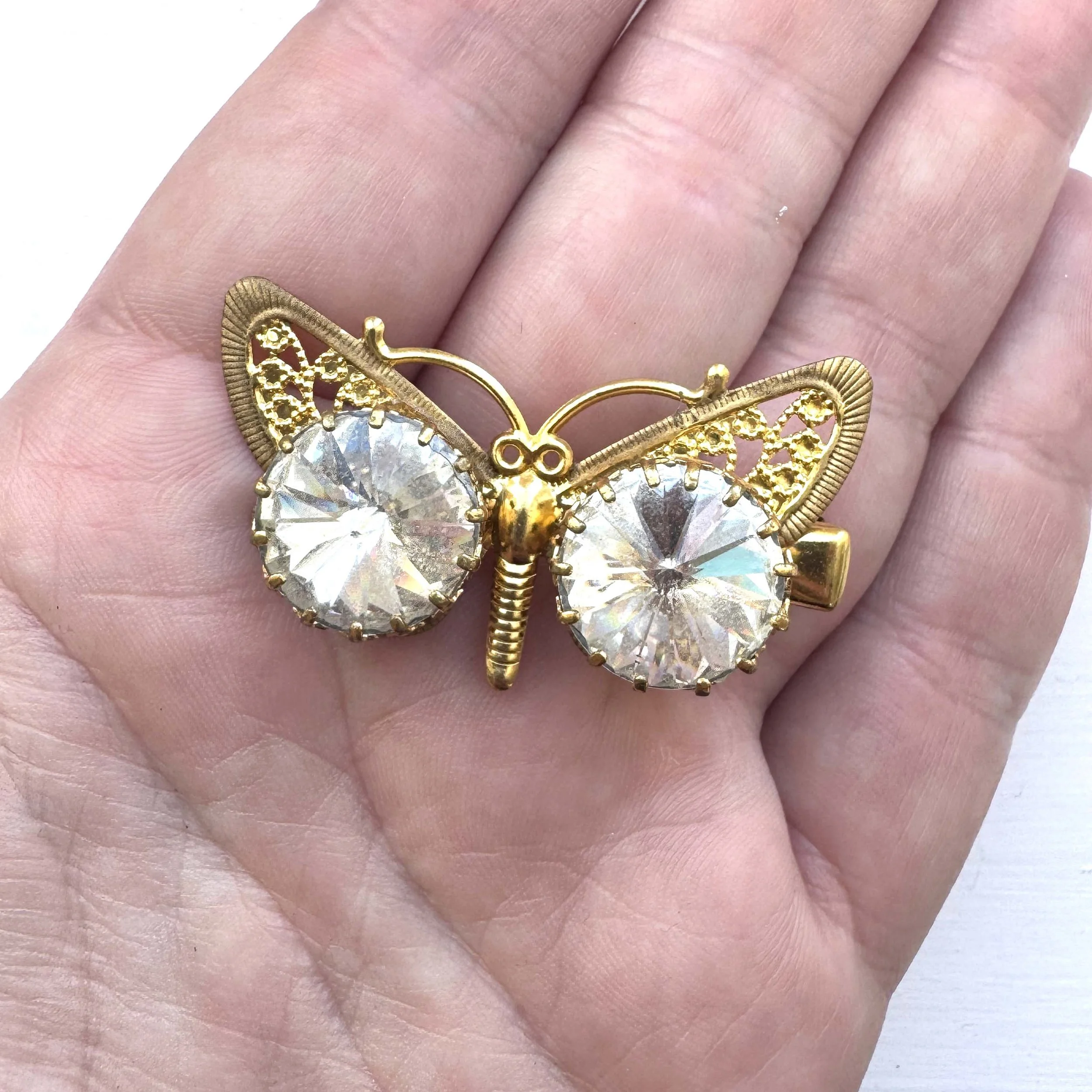 1950s vintage gold rhinestone butterfly hair clip - antique hair jewellery