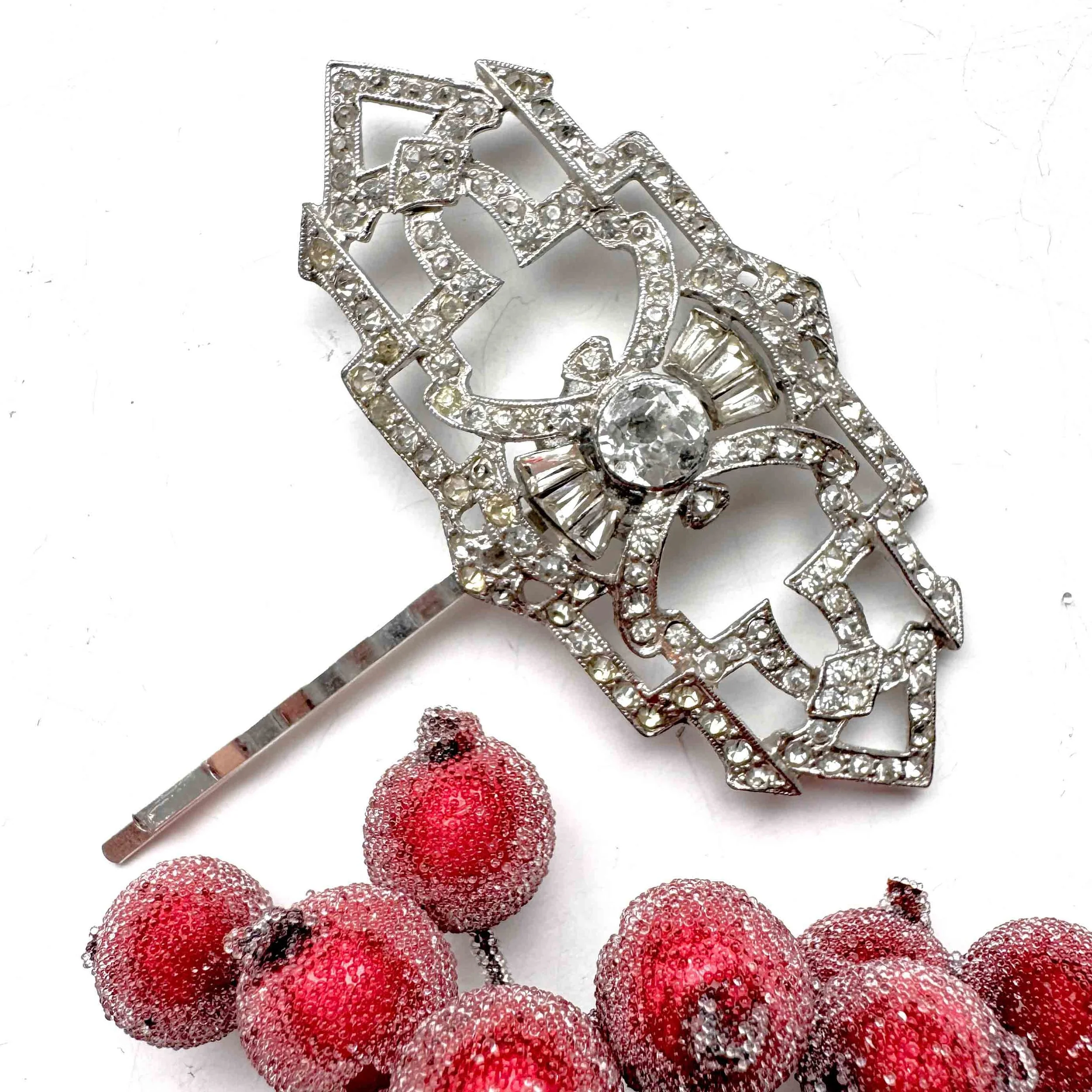 1920s vintage art deco rhinestone hair pin, vintage hair accessories