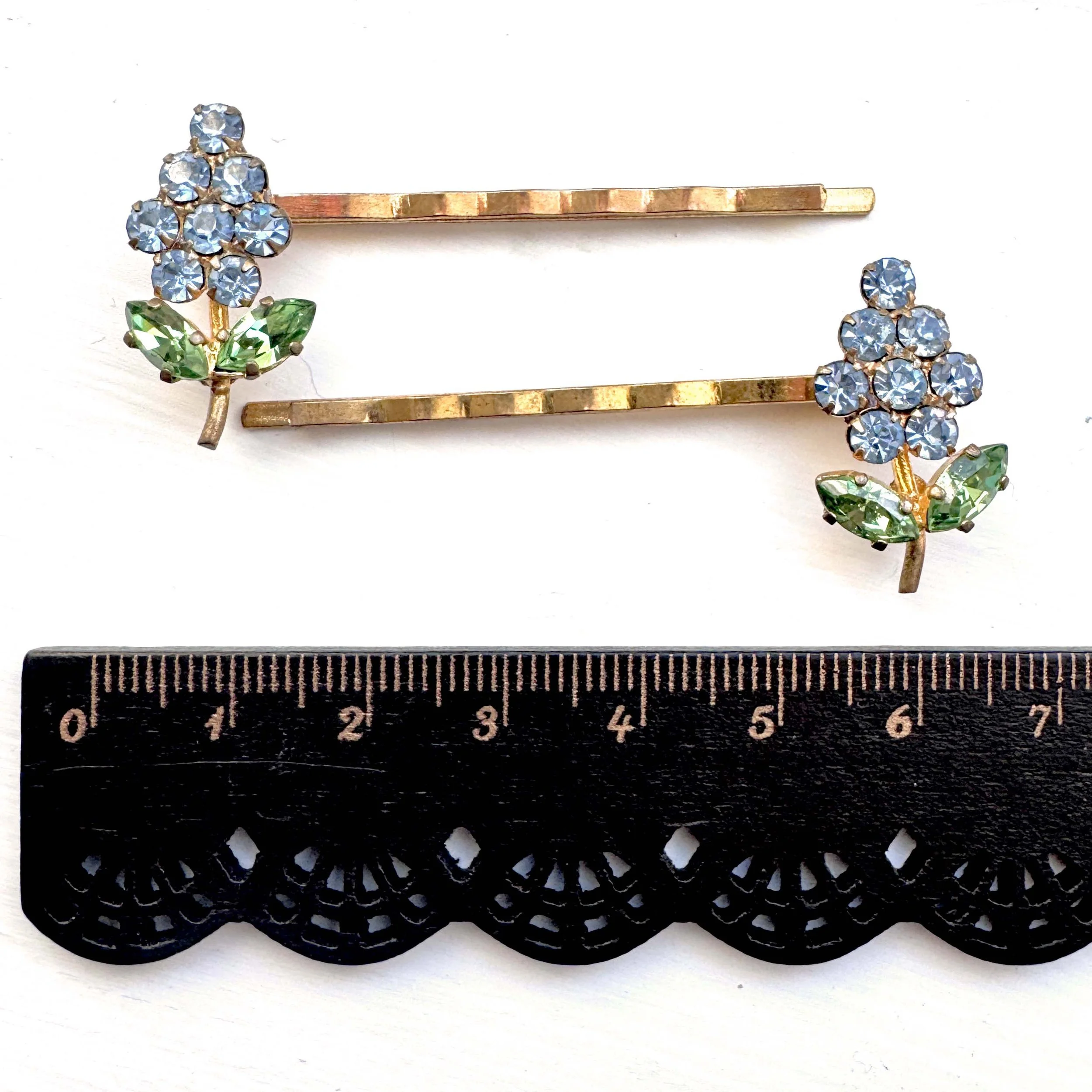 antique light blue flower hair clips, vintage hair accessories