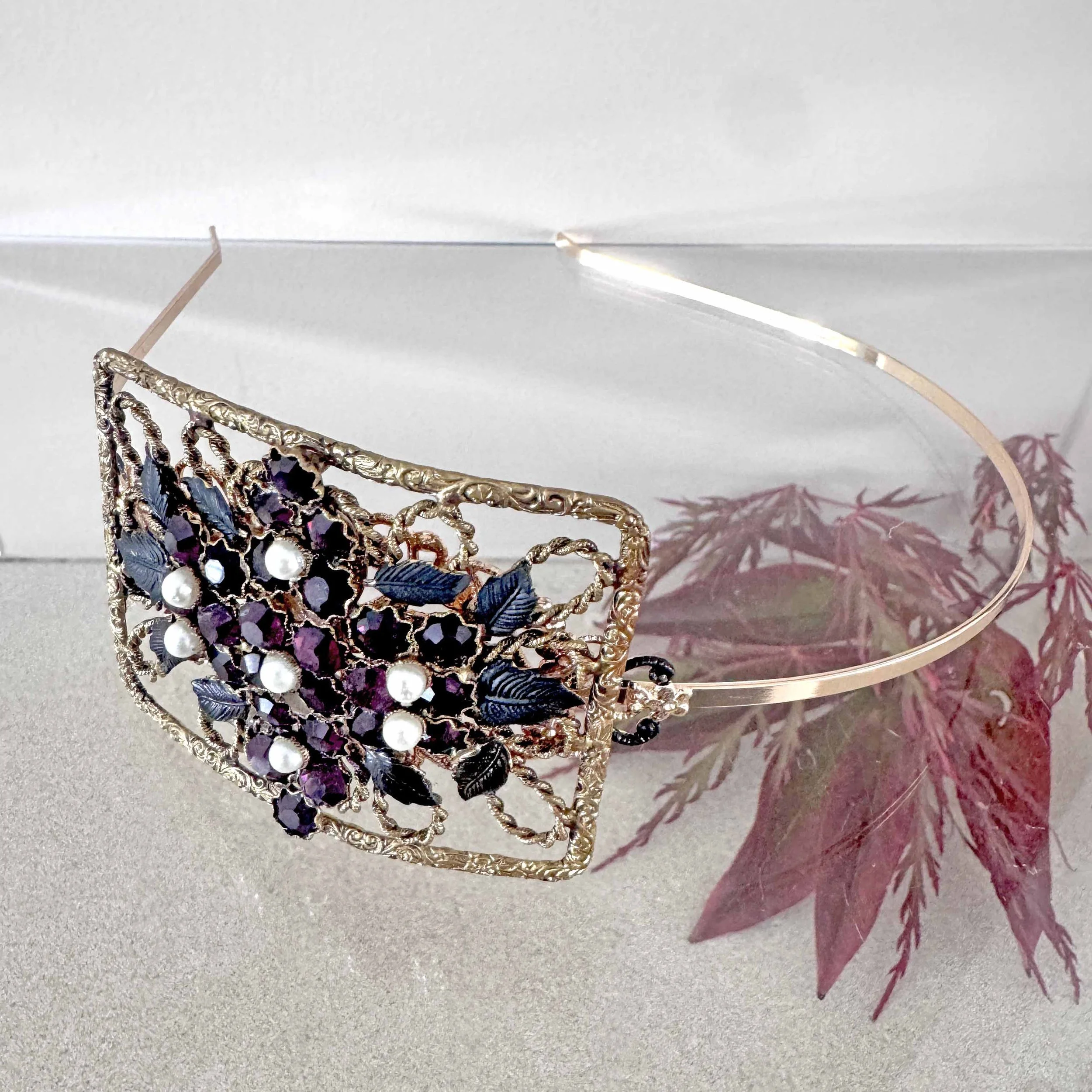 vintage black wedding hair band, purple vintage hair accessories
