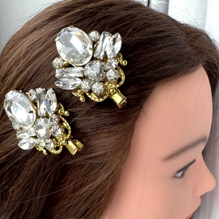 Vintage 1950s Mother Of Pearl Antique Gold Hair Clips  display picture 3