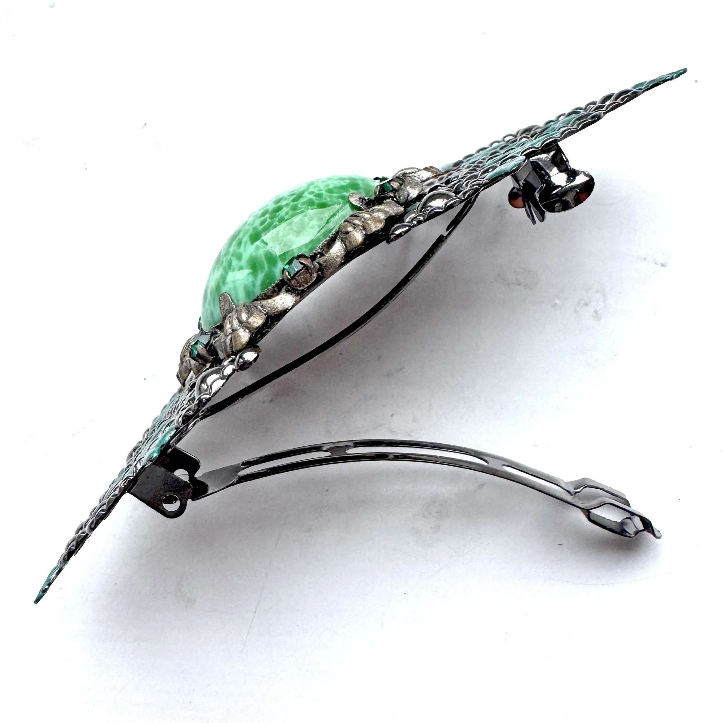 1930s vintage green jewelled hair clip, vintage hair accessories