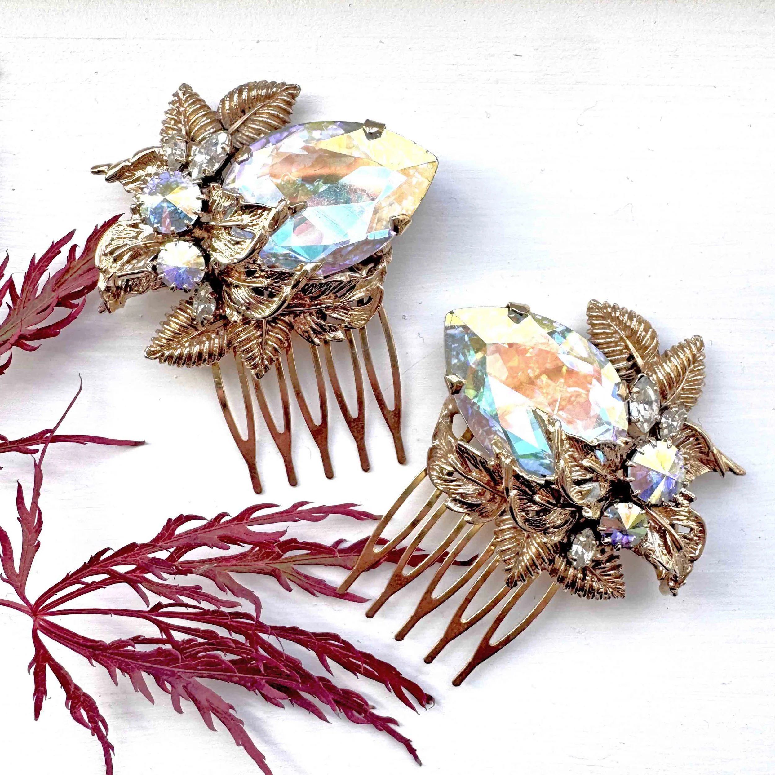aurora rhinestone vintage hair slides, vintage hair accessories