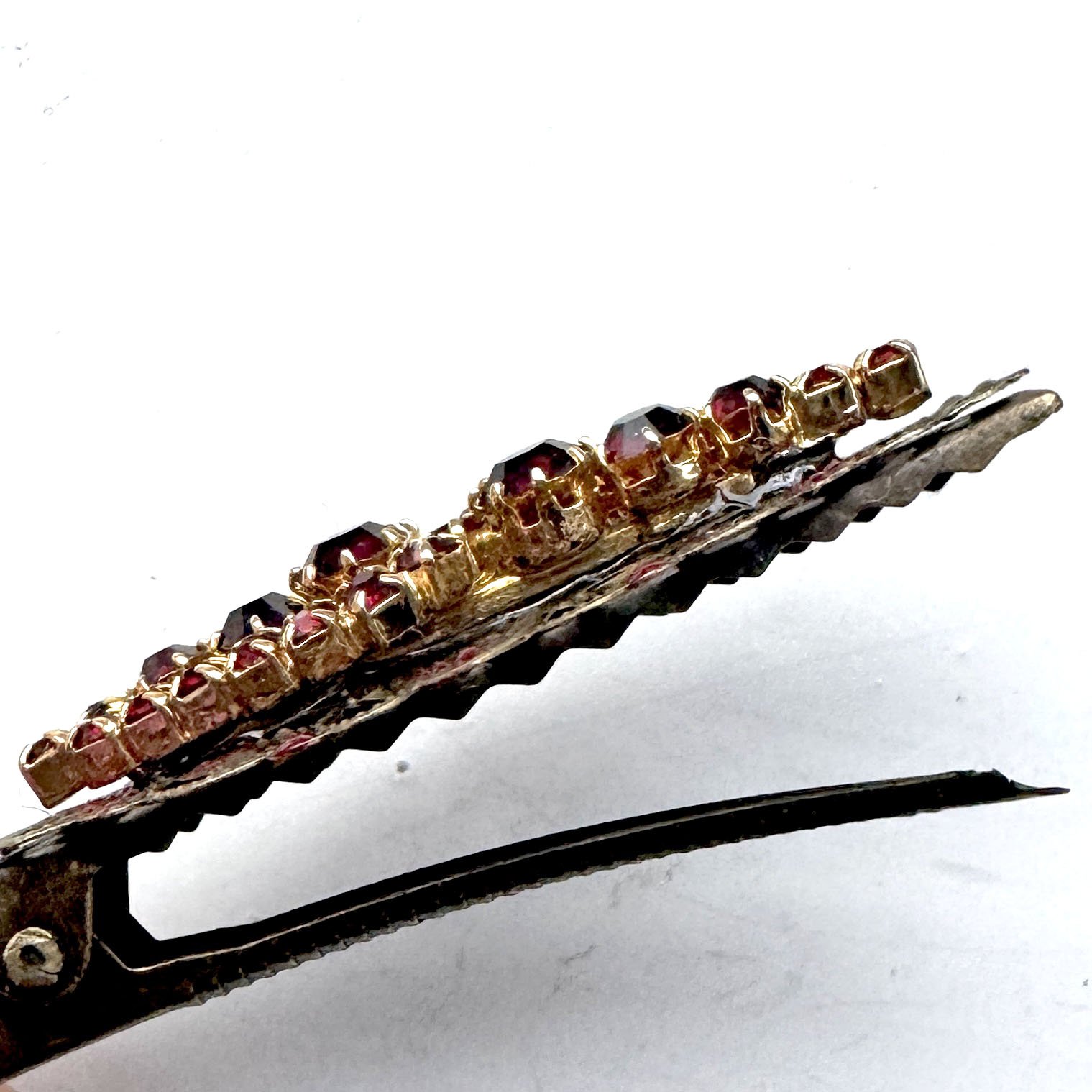 1950s vintage garnet red rhinestone hair clip - antique hair jewellery