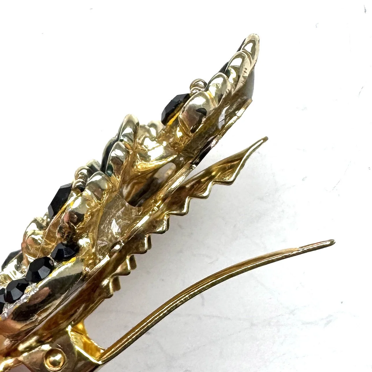 vintage black rhinestone leaf hair clip, vintage hair accessories