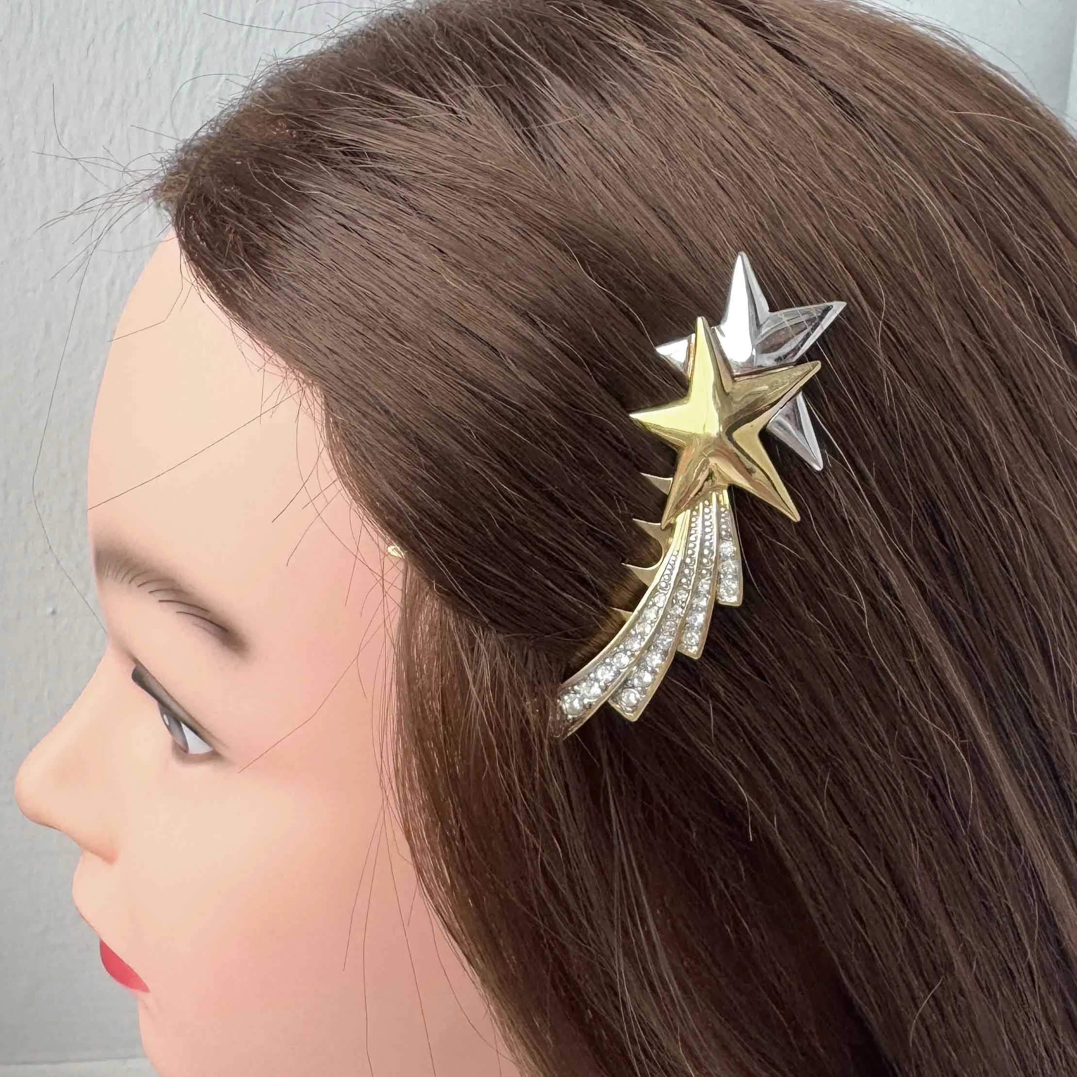 1950s vintage silver gold shooting star hair slide - vintage hair accessories