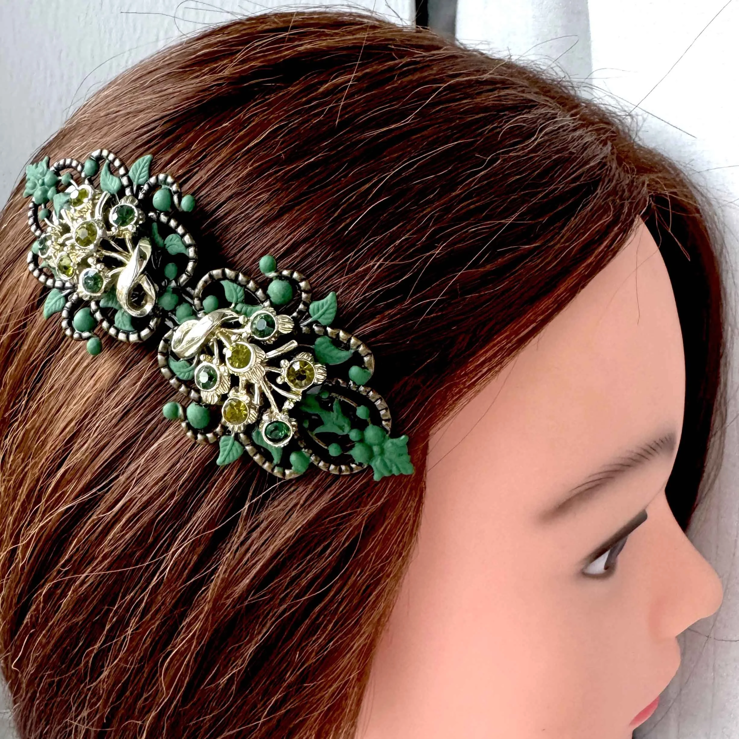 vintage green french barrette, vintage hair accessories