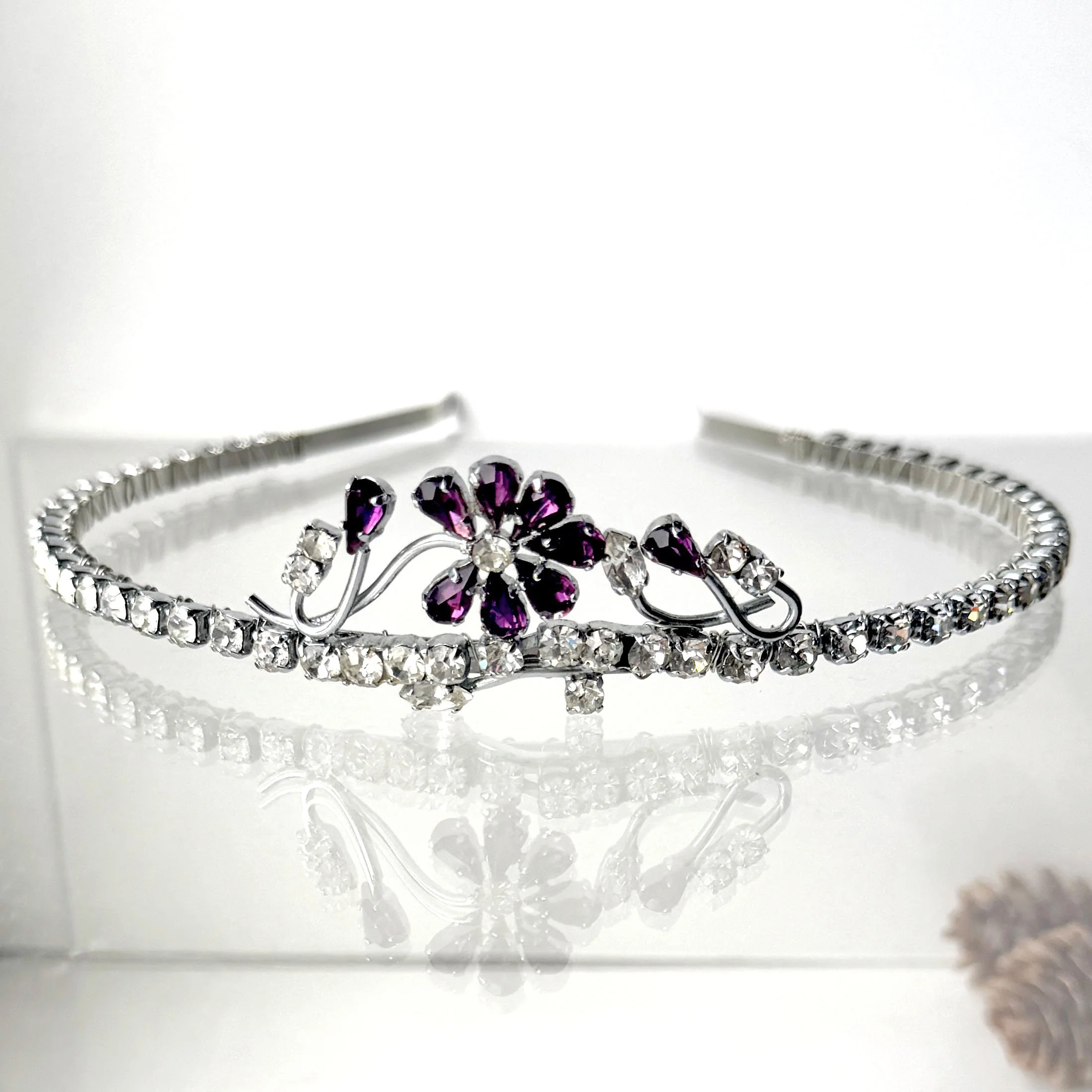 vintage purple jewelled flower headpiece, vintage hair accessories