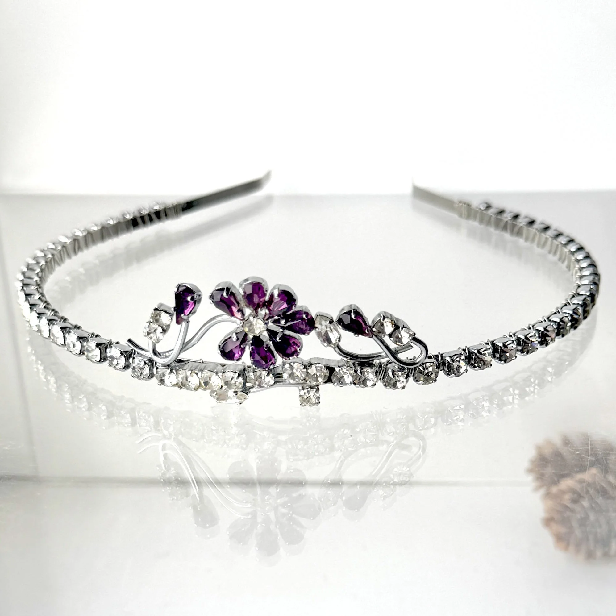 antique purple jewelled flower tiara, vintage hair accessories