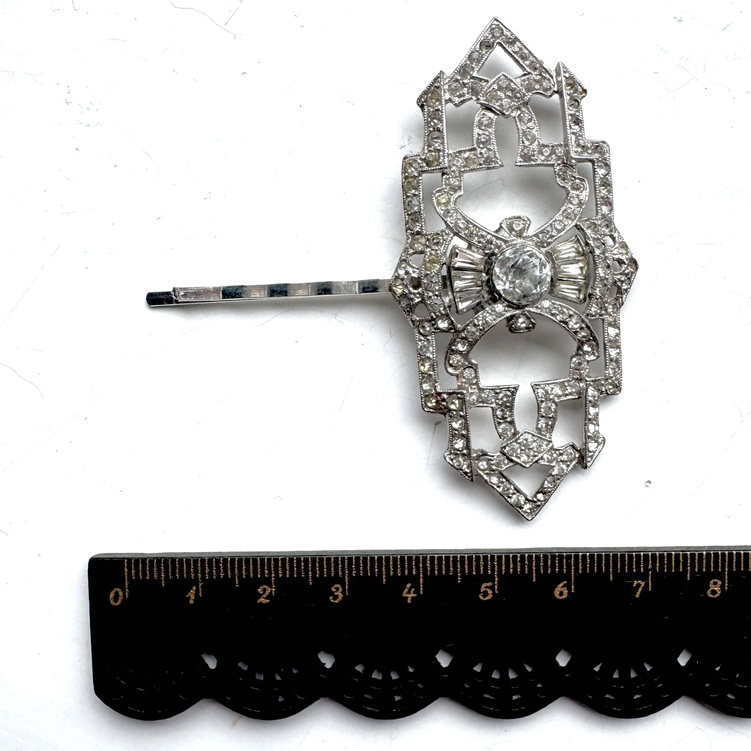 1920s vintage art deco rhinestone bobby pin, vintage hair accessories