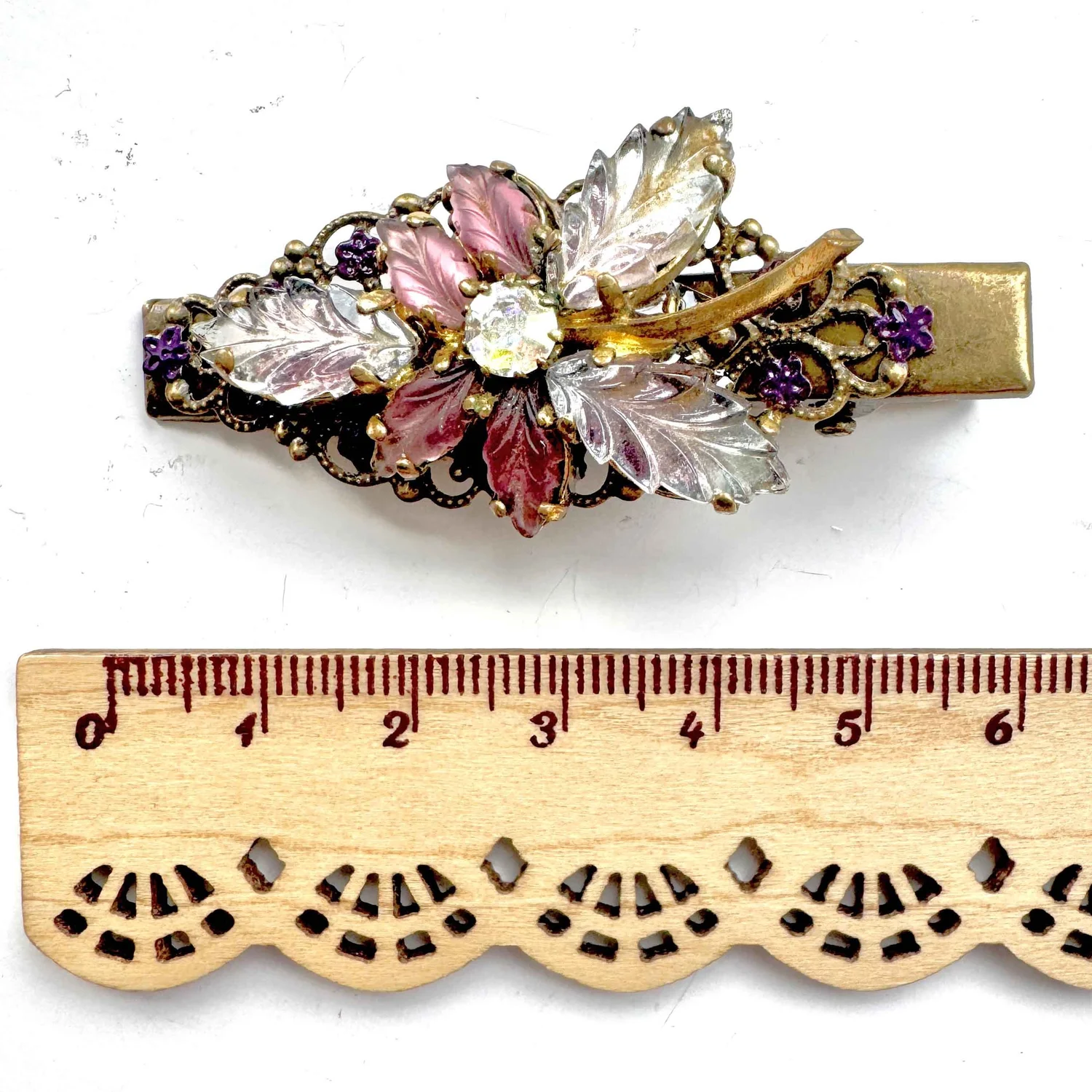 Vintage Purple Glass Leaf Hair Clip VA1074 — Vintage Hair 