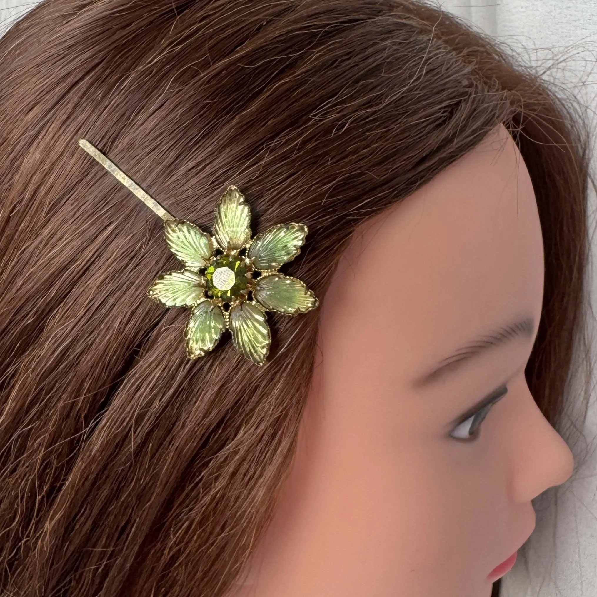 1930s vintage green flower hair clip, vintage hair clip, vintage hair accessories