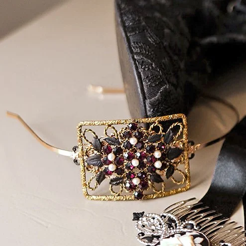vintage black wedding headpiece, purple vintage hair accessories