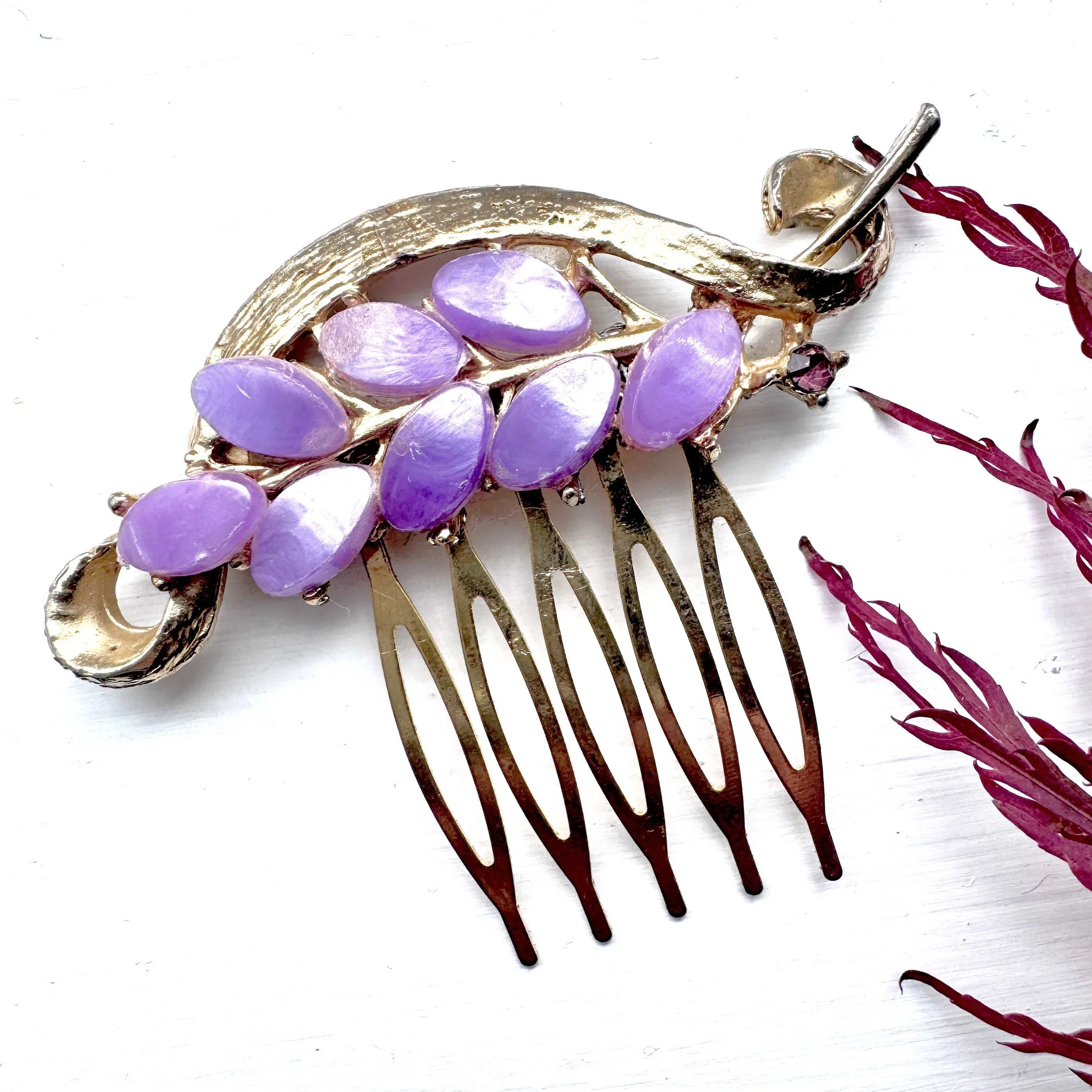 Vintage Purple Jewelled Hair Comb VA1296