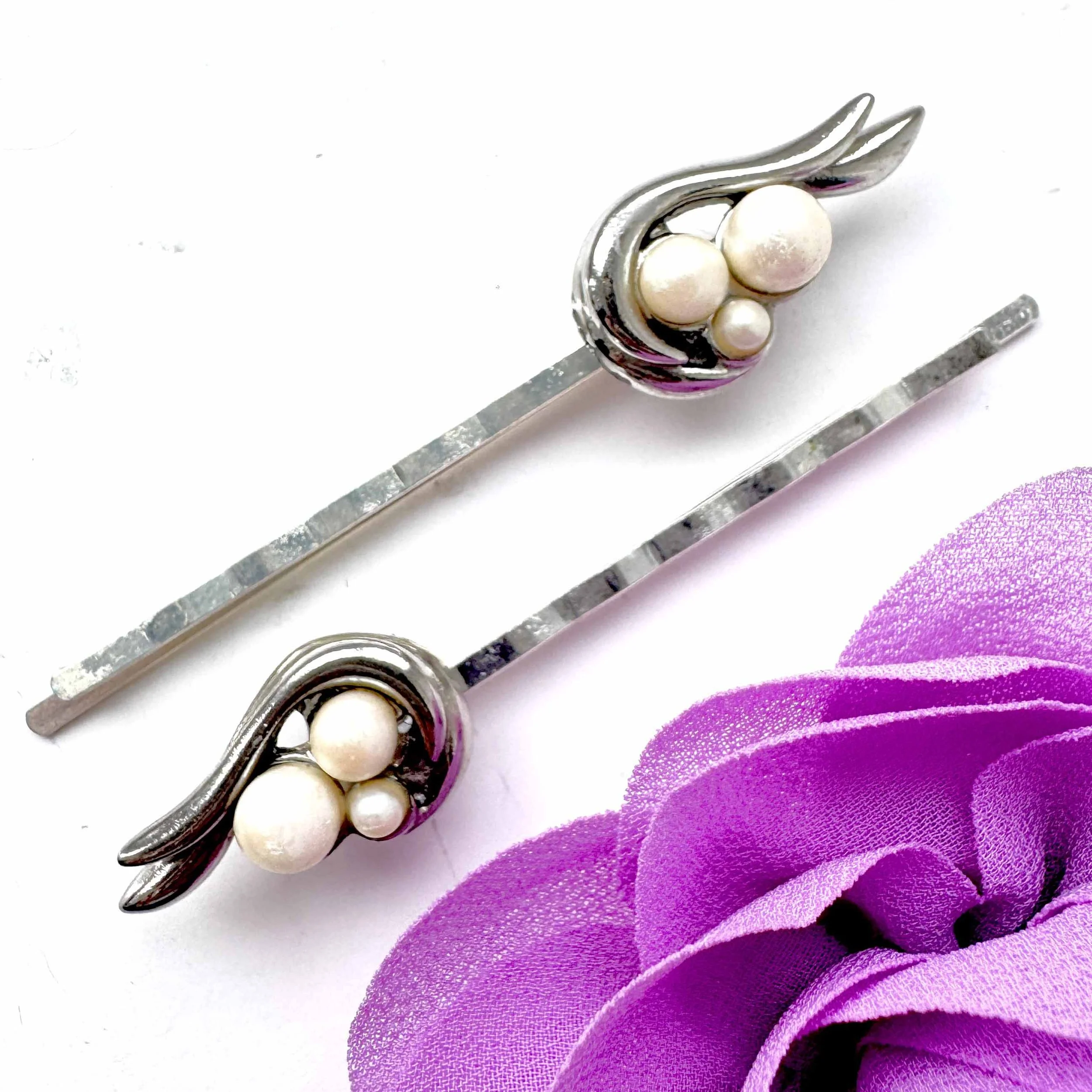 vintage art nouveau pearl hair pins, vintage hair pins, vintage hair accessories