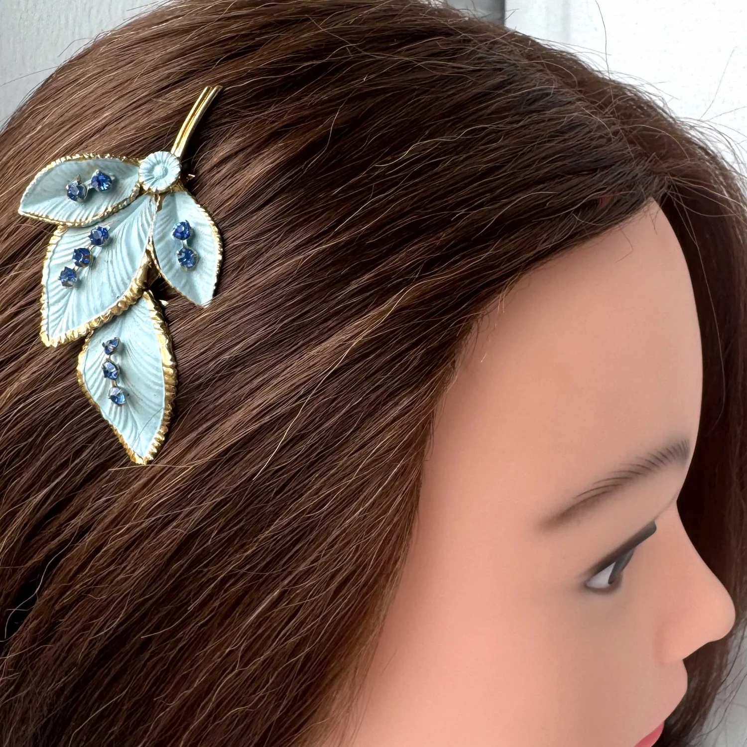 1930s Vintage Blue Jewelled Leaf Hair Comb - Vintage Hair 