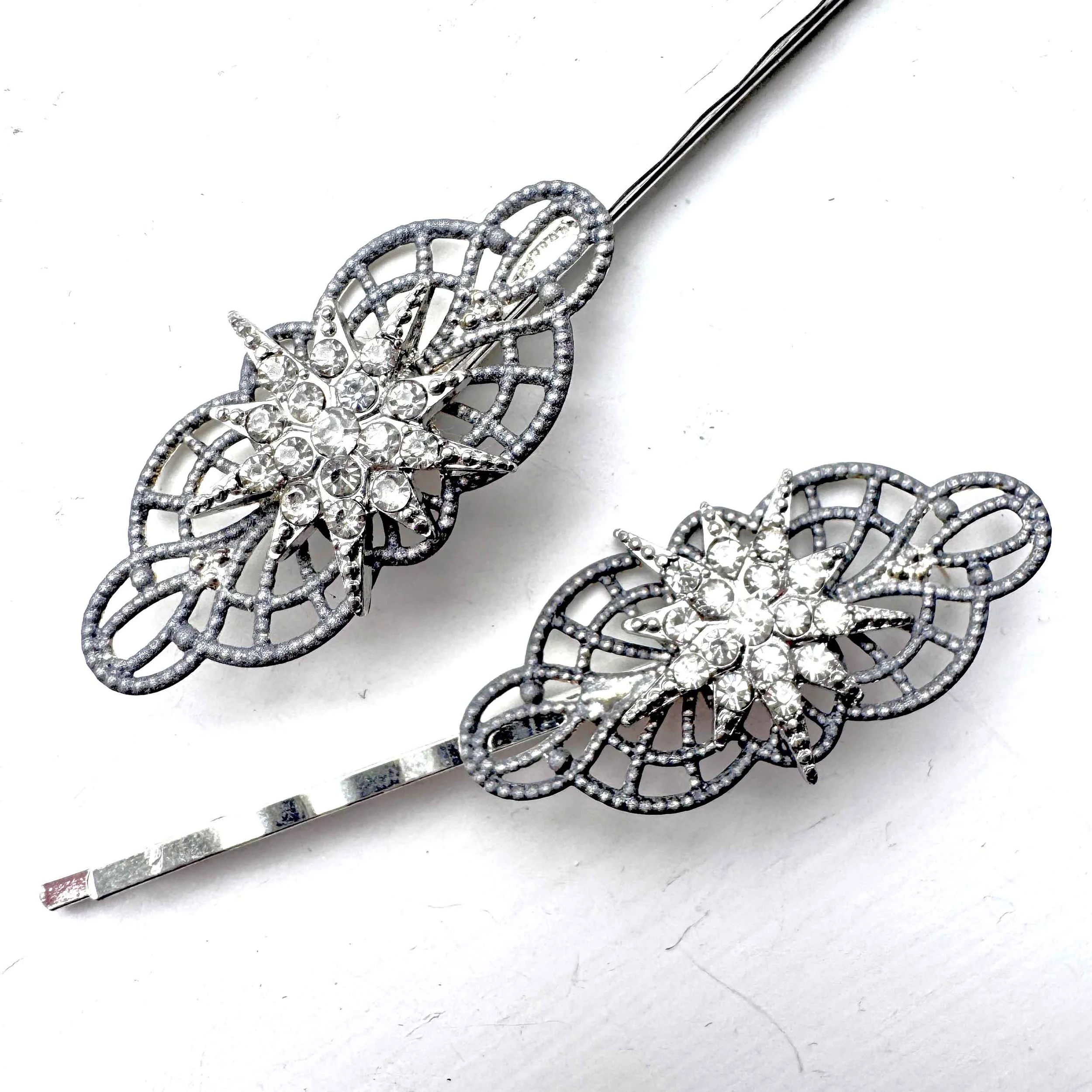 vintage 1920s art deco star bobby pins - vintage hair accessories