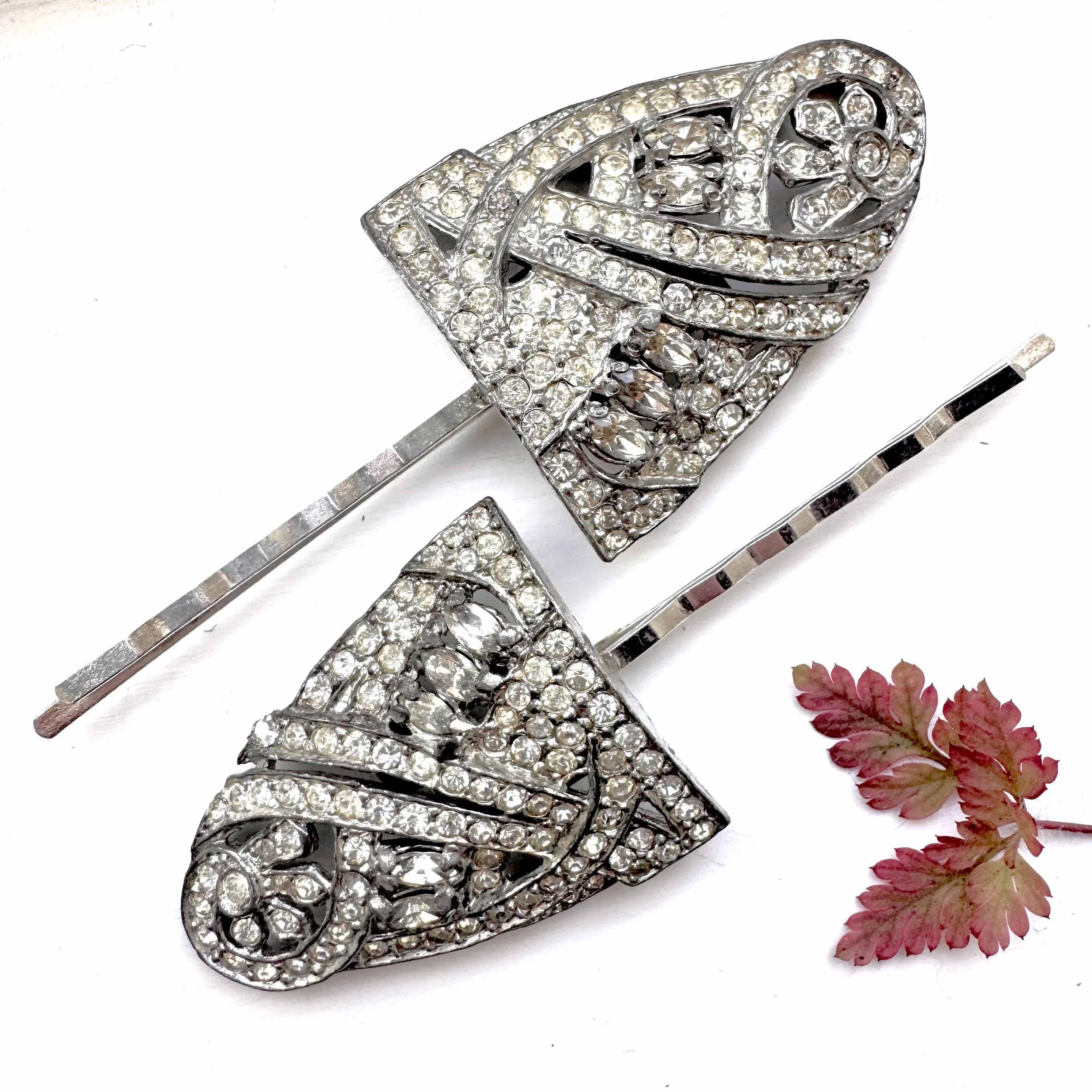 1920s vintage art deco rhinestone hair pins - vintage hair accessories