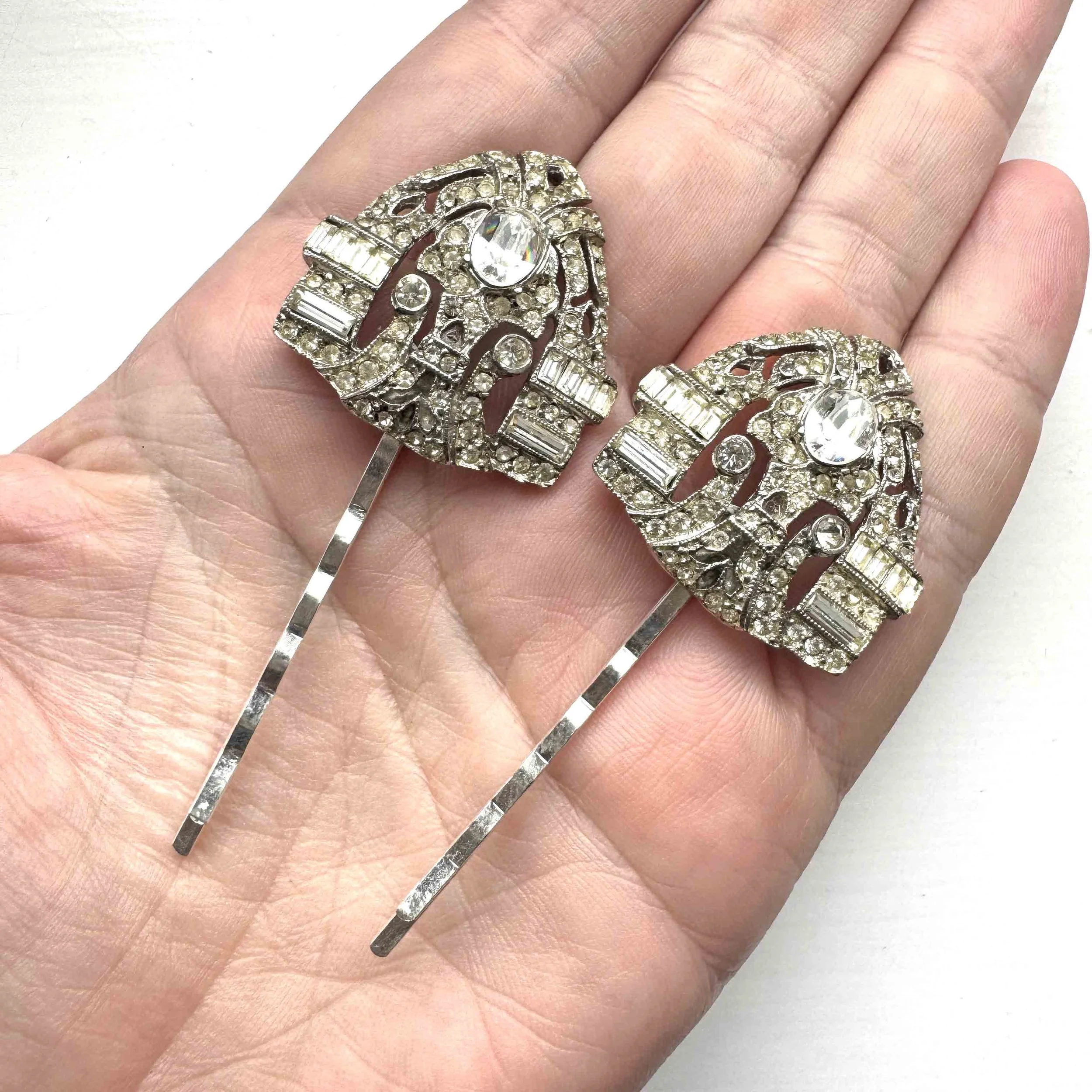 1920s vintage art deco rhinestone hair slides - vintage hair accessories