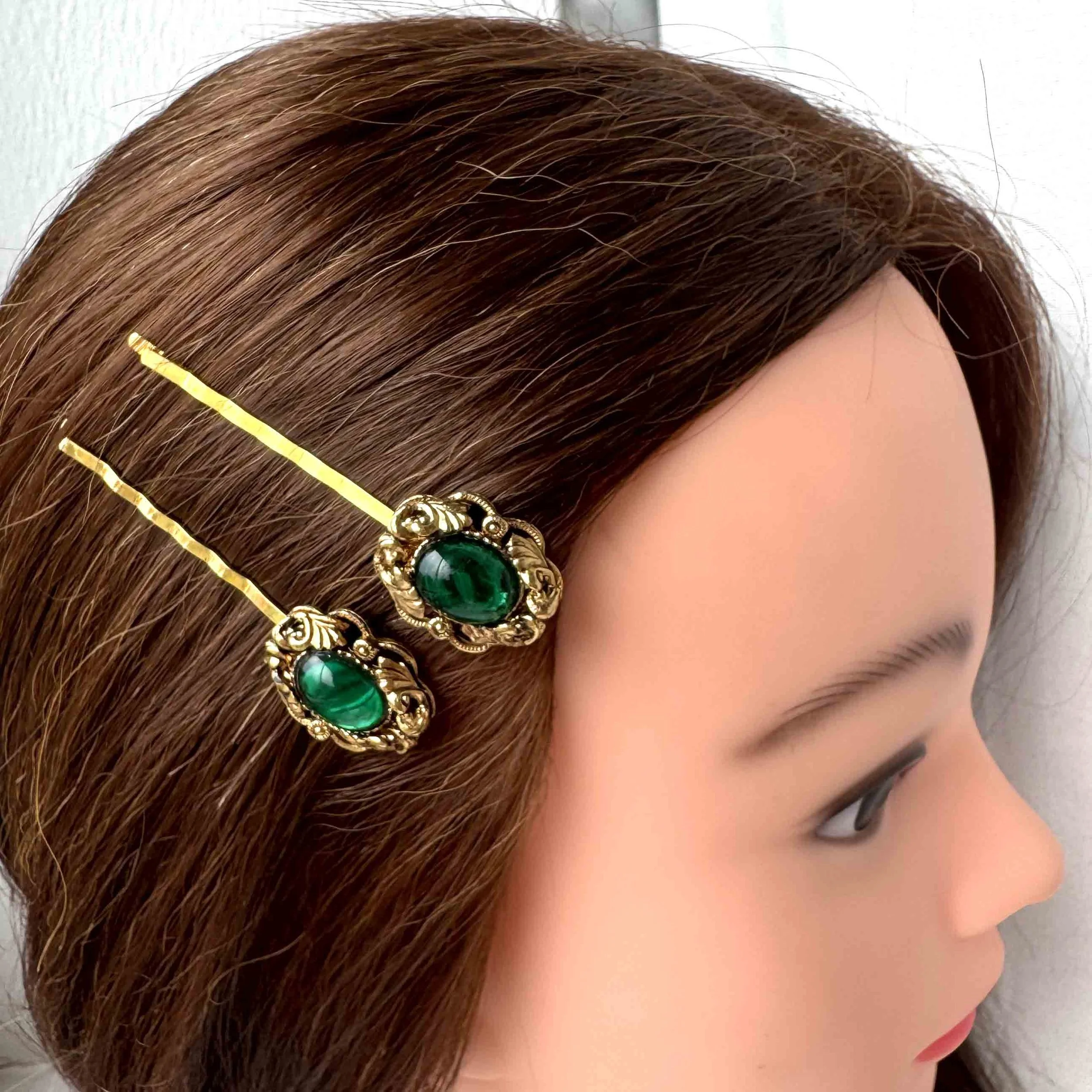 dark green vintage hair clips, vintage hair accessories