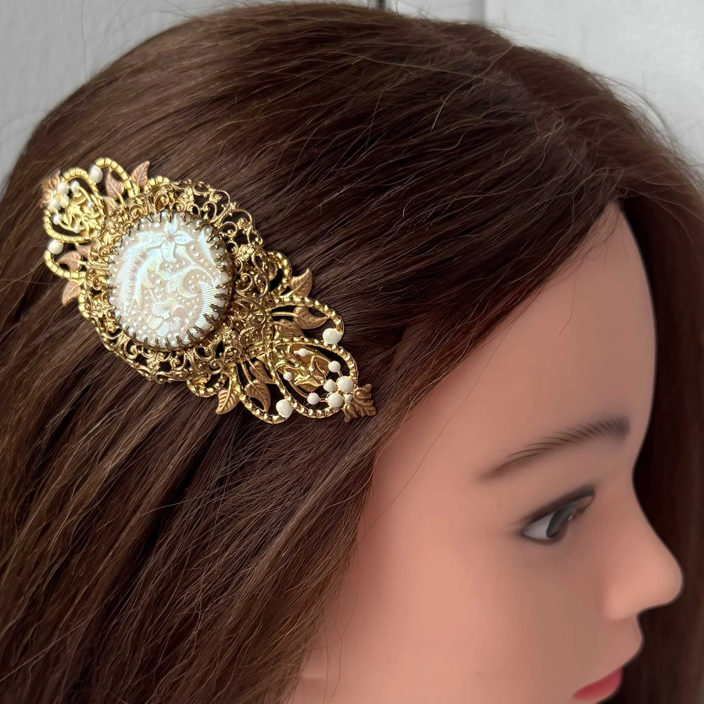 1940s vintage gold white hair clip - vintage hair accessories