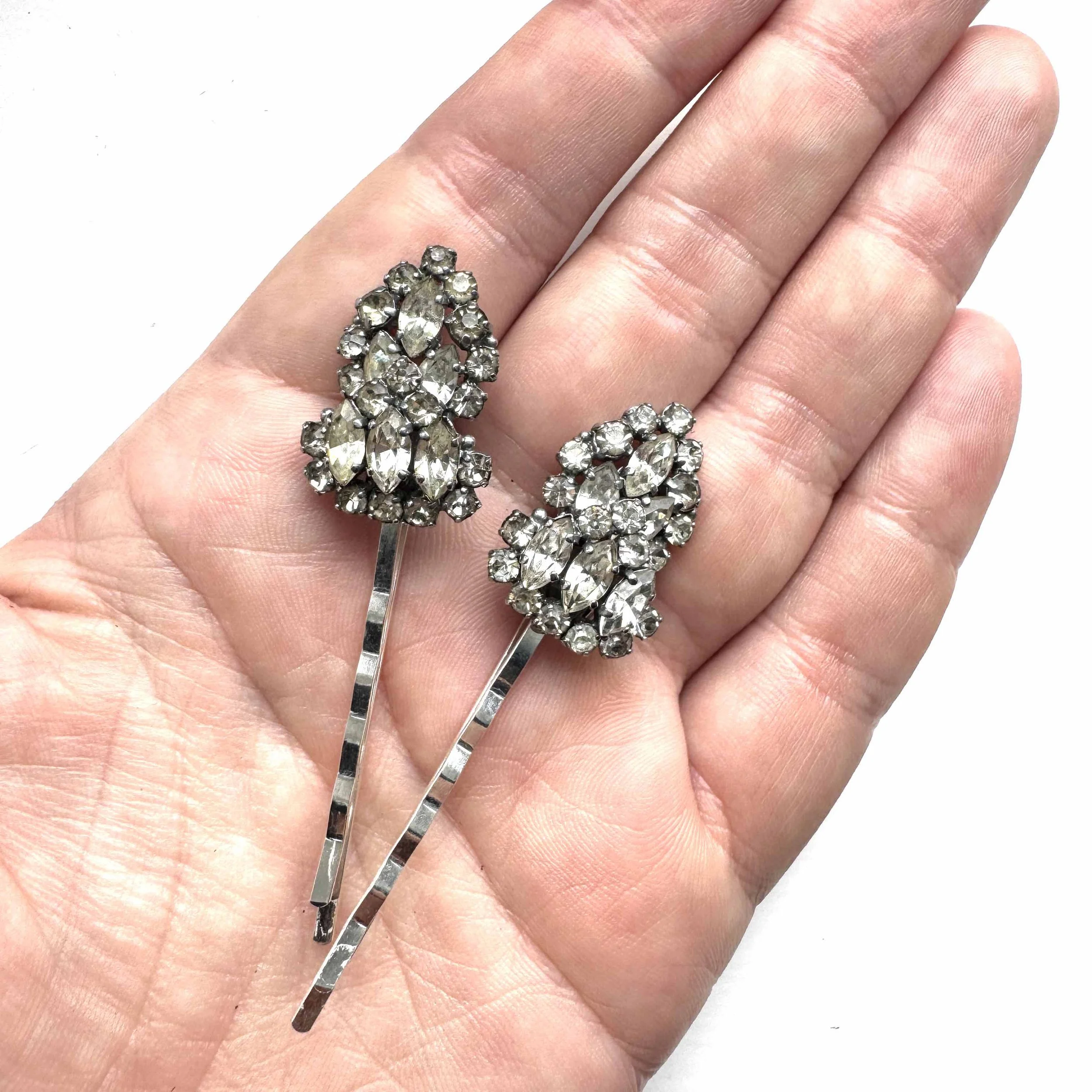 vintage 1920s art deco rhinestone hair slides - vintage hair accessories