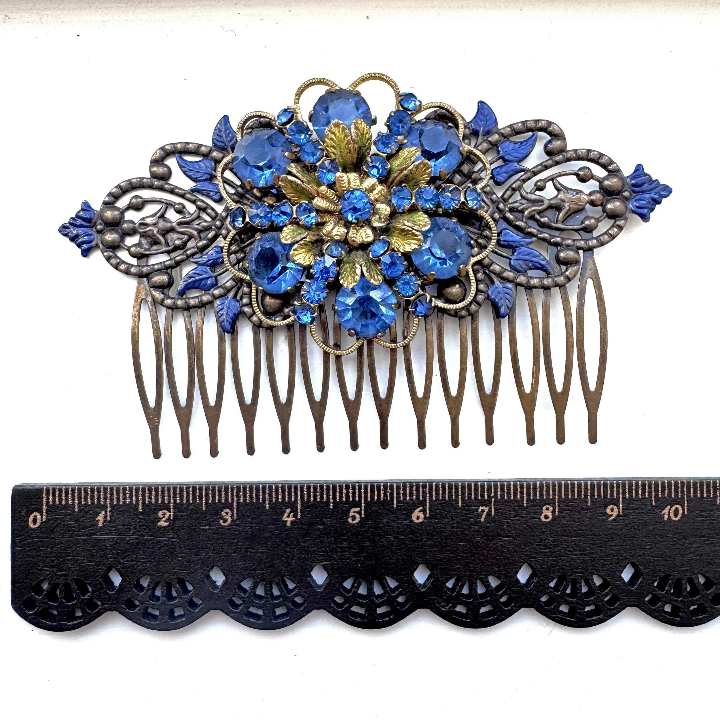 vintage victorian sapphire dark blue hair slide, antique hair accessories