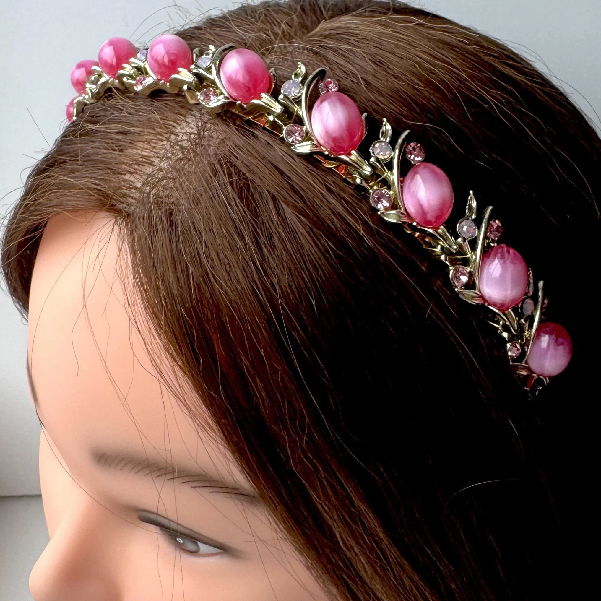 1950s retro hot pink jewelled hair band, vintage hair accessories