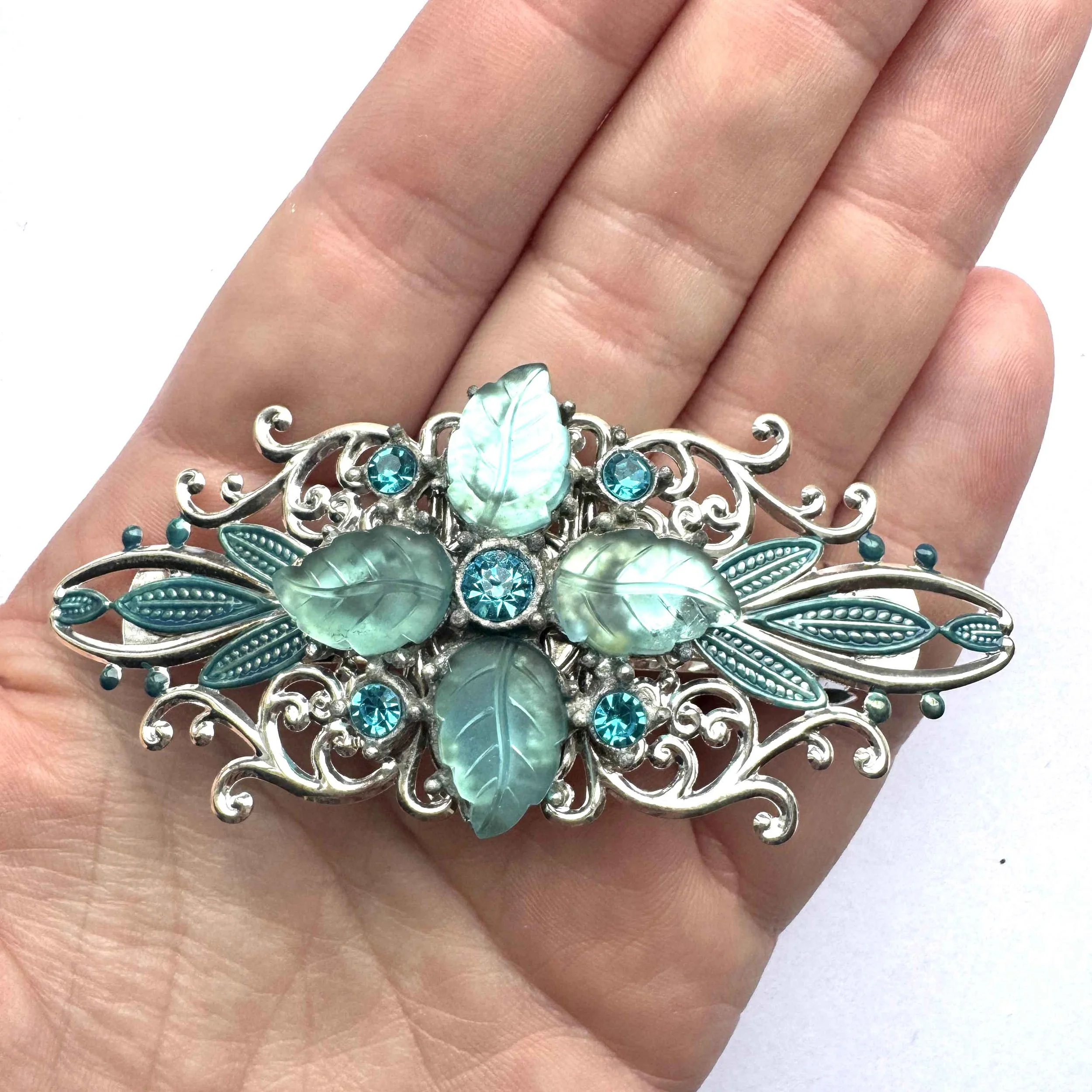1940s vintage turquoise blue jewelled hair clasp, vintage hair accessories