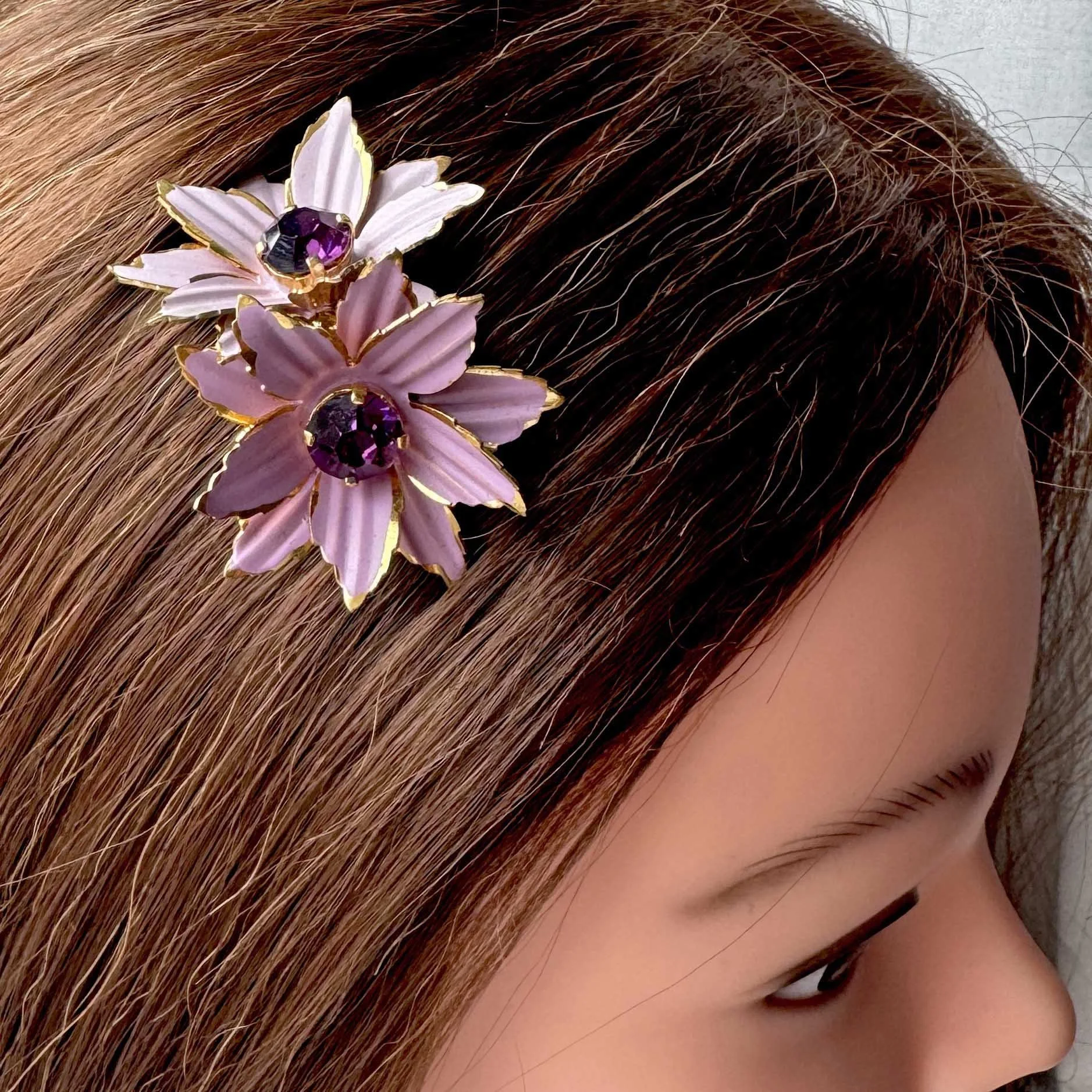 antique purple flower bridal hair comb, vintage hair accessories