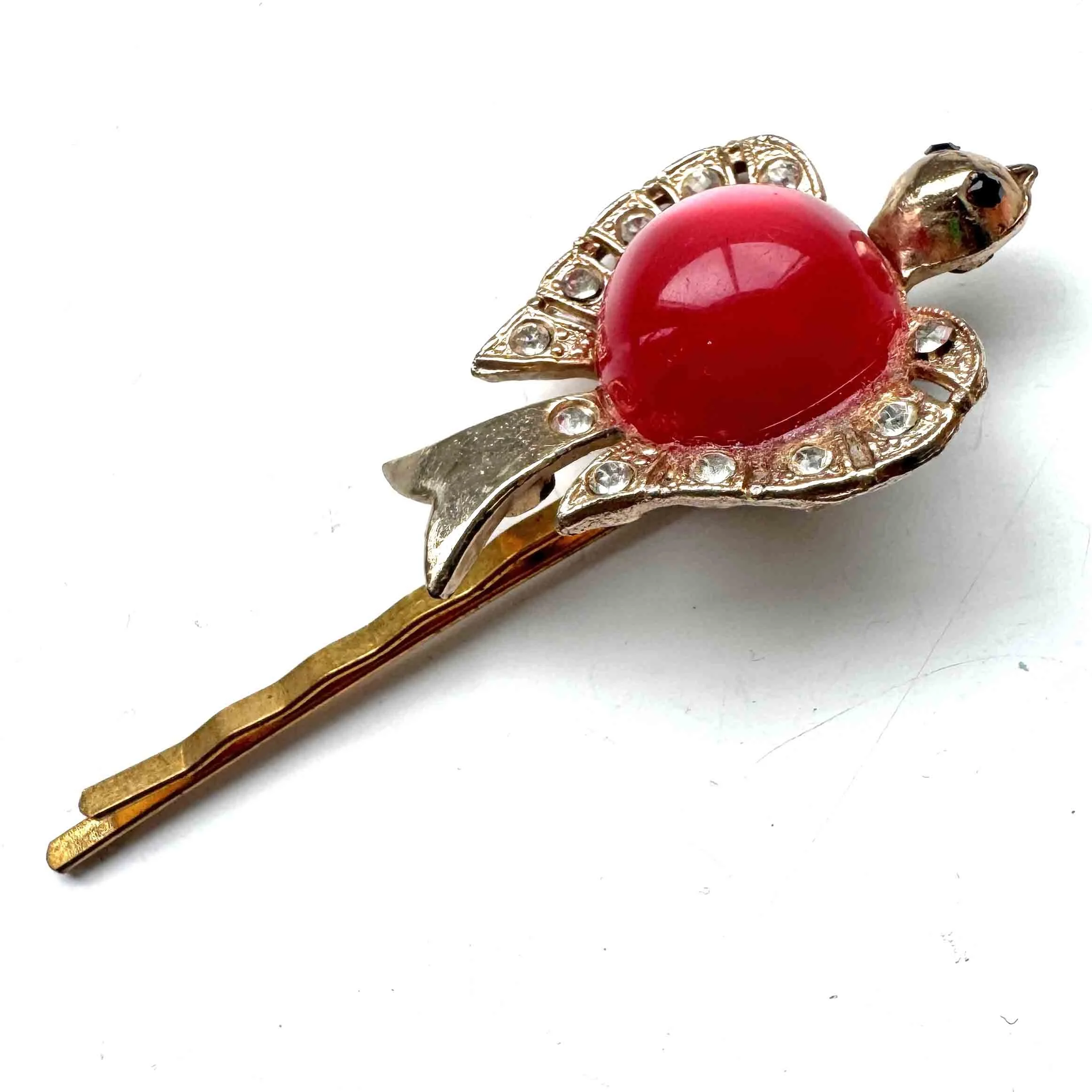 vintage red bird hair slide, vintage hair accessories