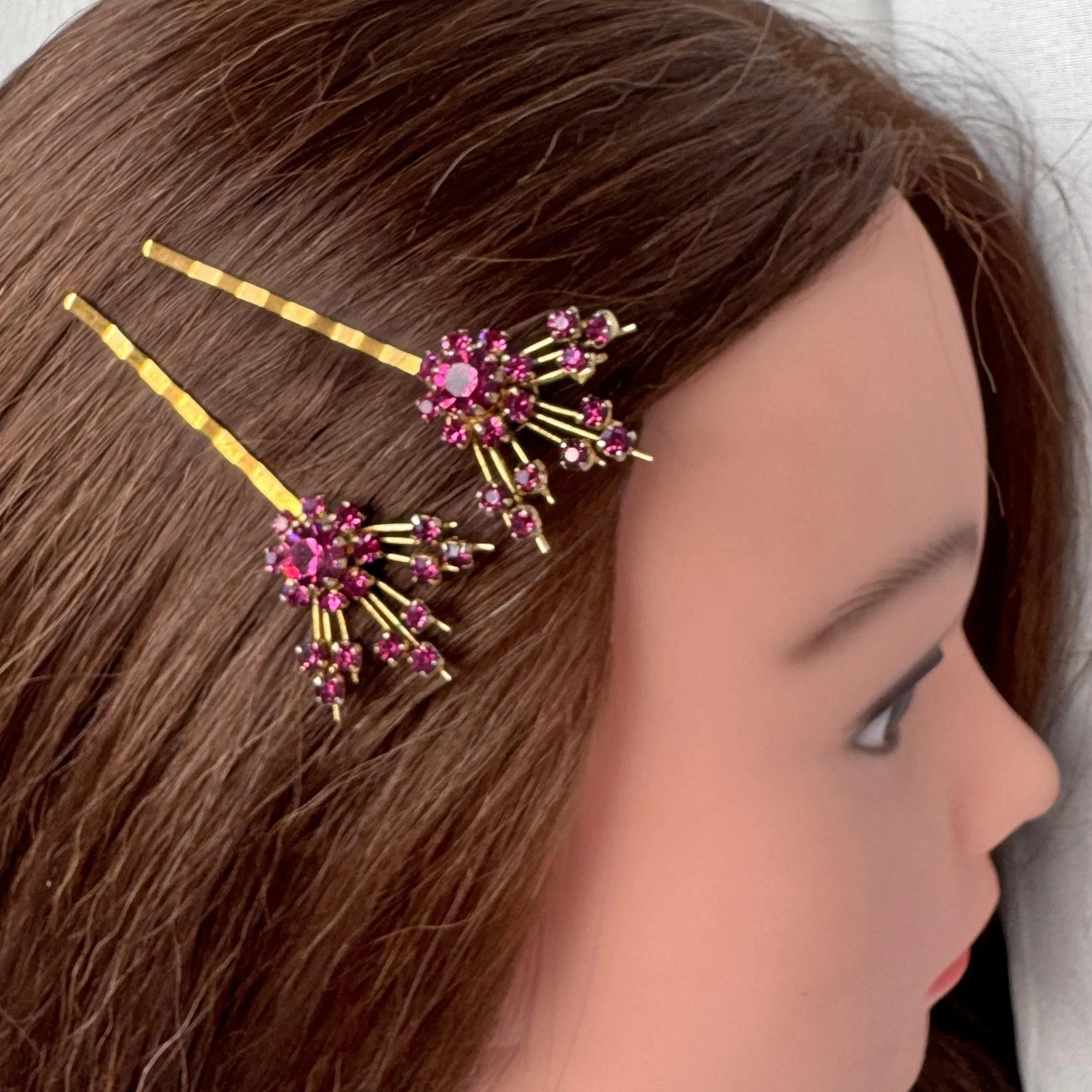 1950s vintage hot pink hair clips, vintage hair clips, vintage hair accessories