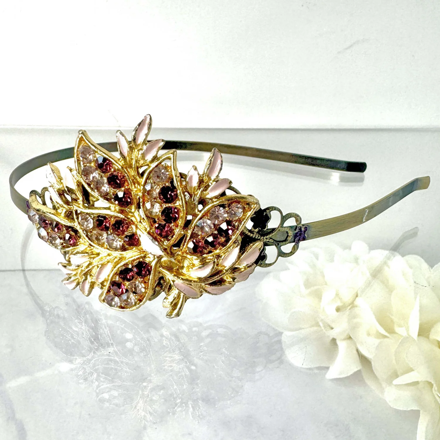 1950s Vintage Purple Rhinestone Jewelled Fascinator vintage hair - Main Image