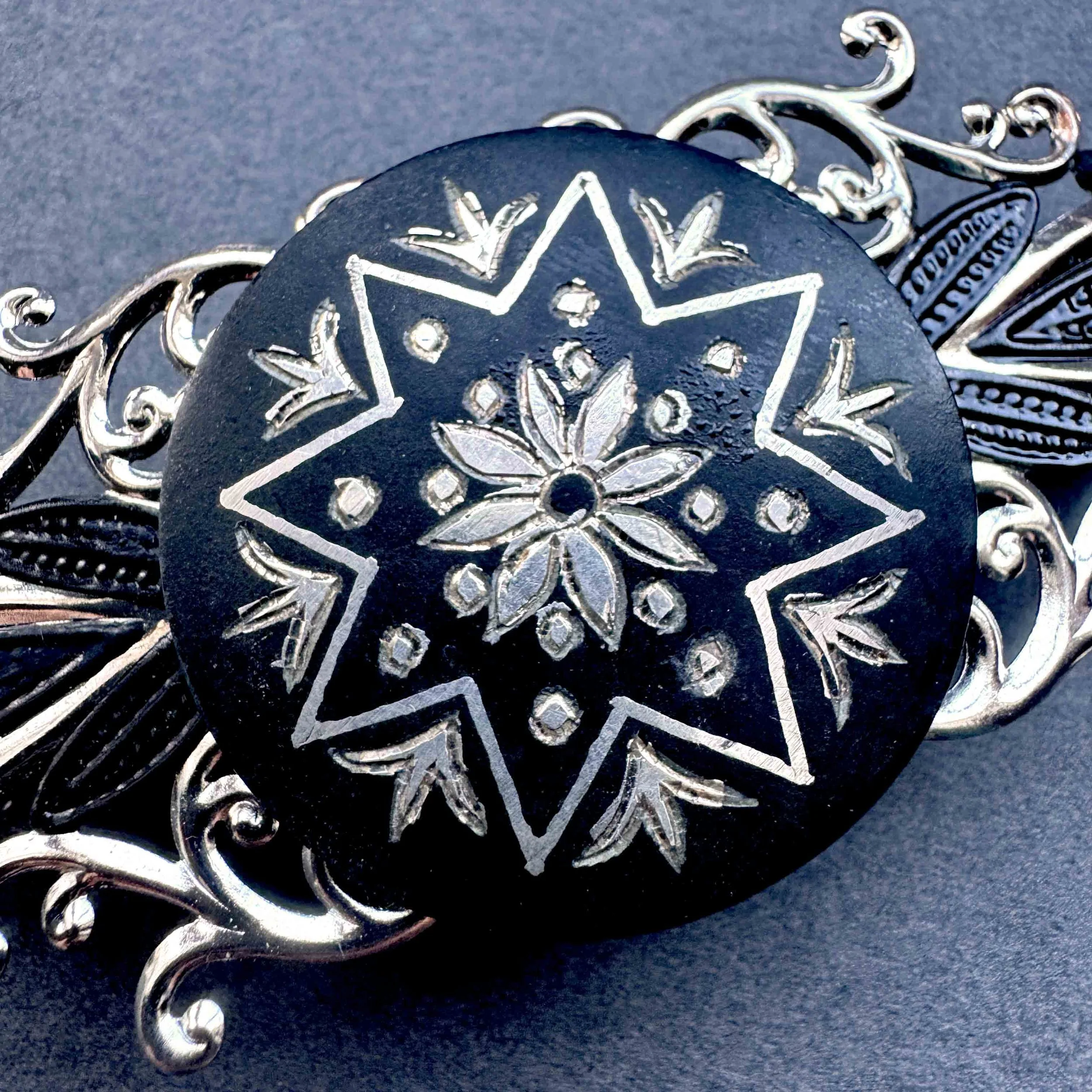 vintage black silver hair clip, vintage hair accessories