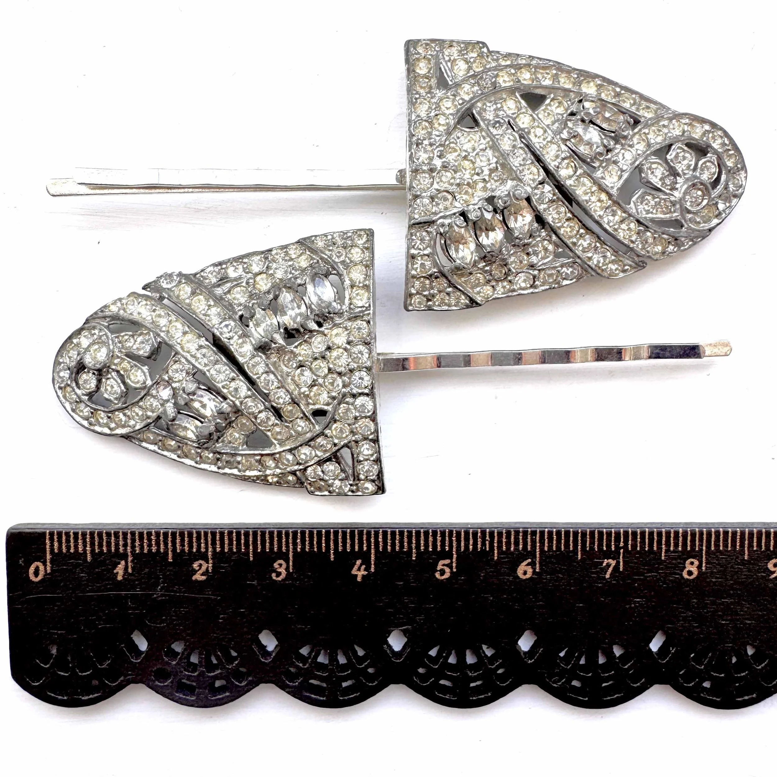 1920s antique art deco rhinestone hair pins - vintage hair accessories