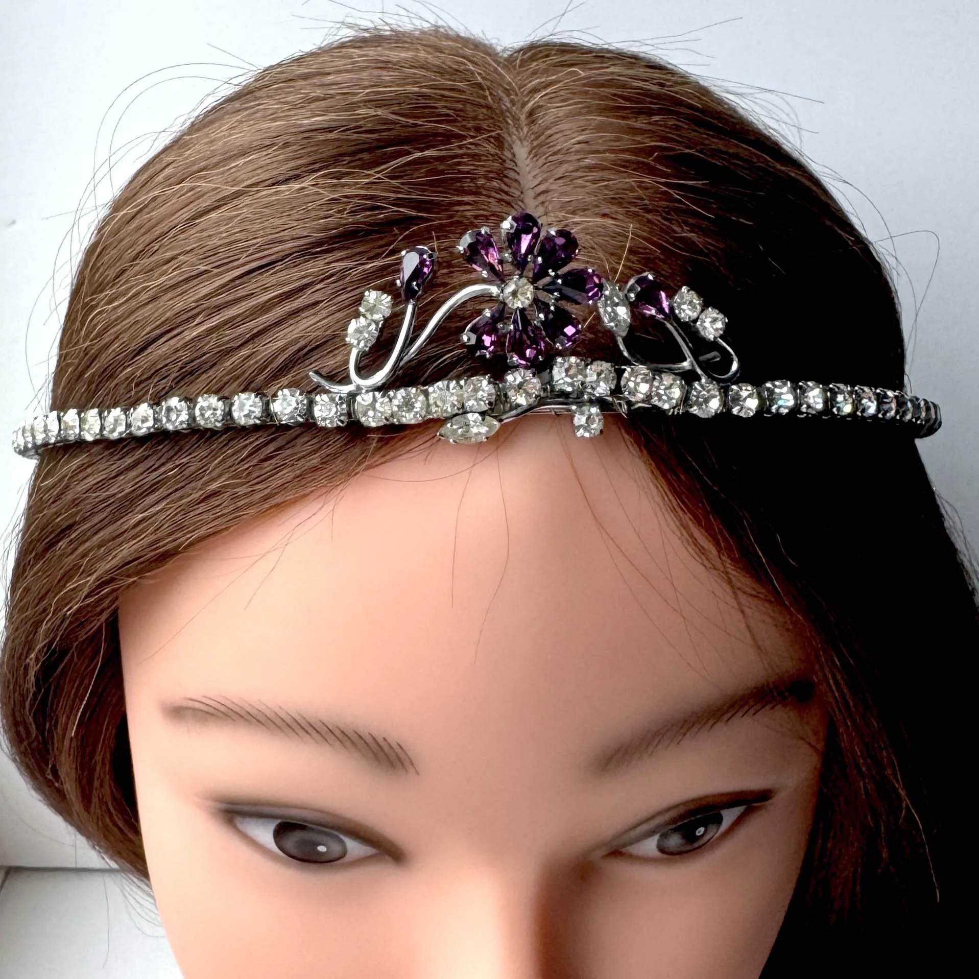 vintage purple jewelled flower  crown, vintage hair accessories