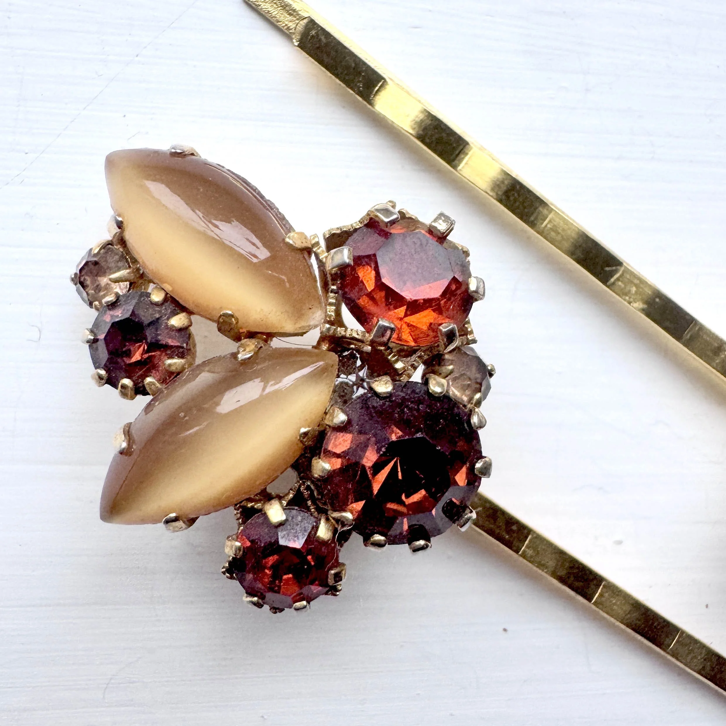 1950s vintage bobby pins, amber rhinestone bobby pins, vintage hair accessories