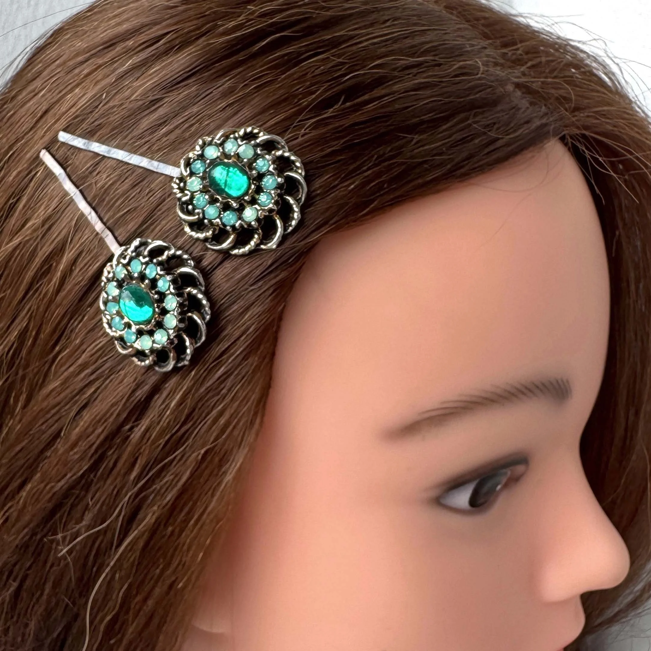 dark green vintage hair clips, vintage hair accessories