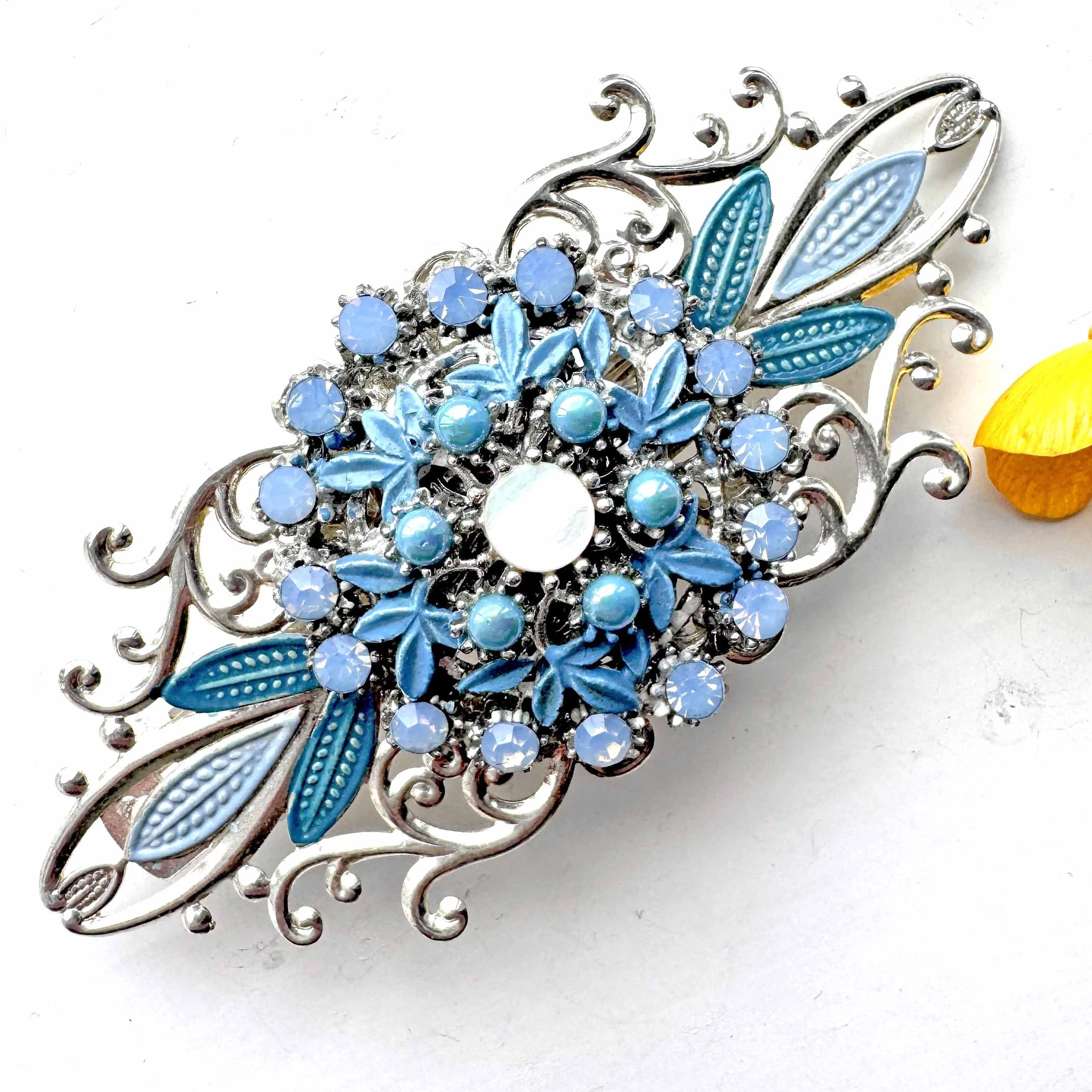 1940s antique blue jewelled hair barrette, vintage hair accessories
