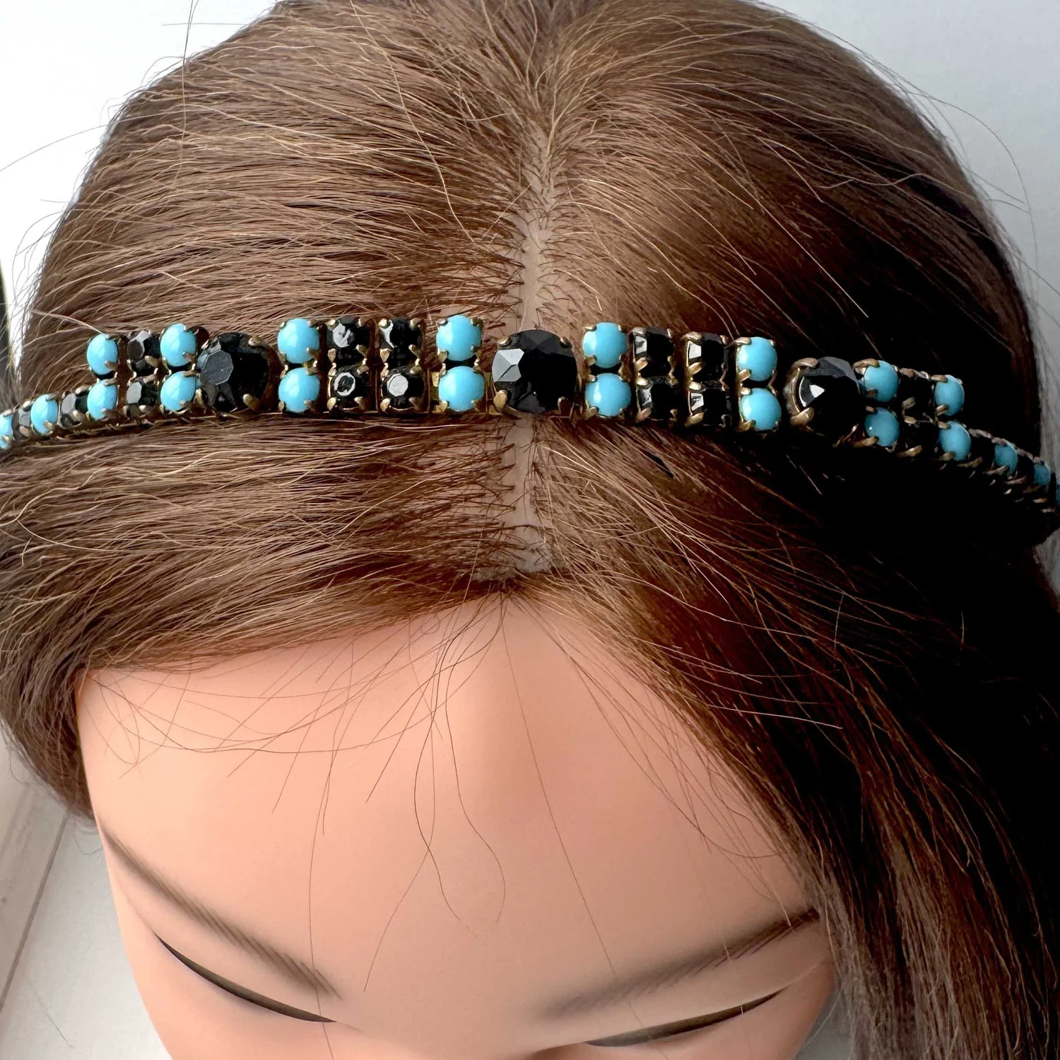 1950s Vintage Turquoise & Black Rhinestone Hairband  display picture 2