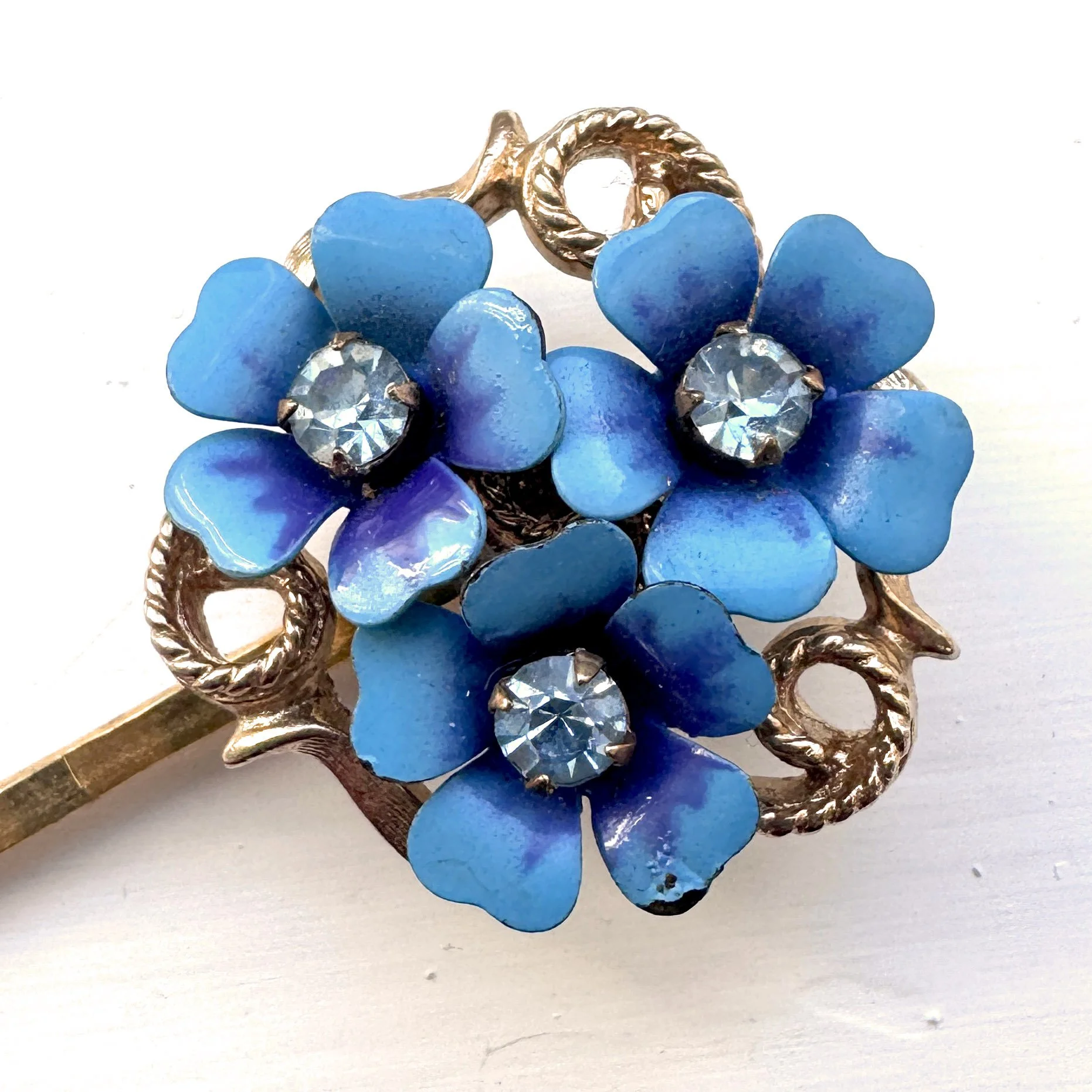 vintage blue flower hair slides, vintage hair accessories