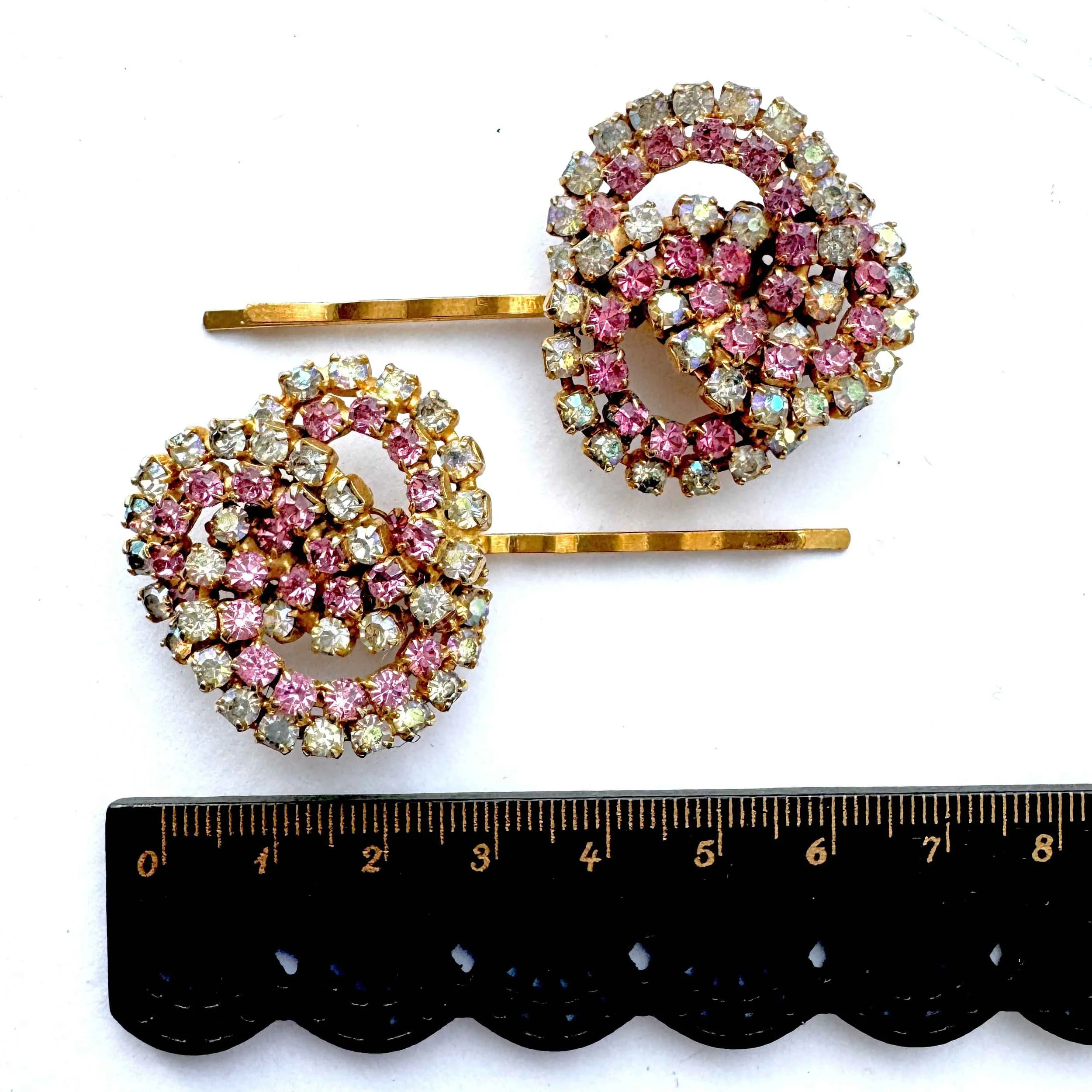 1950s Vintage Pink Jewelled Bobby Pins - vintage hair accessories