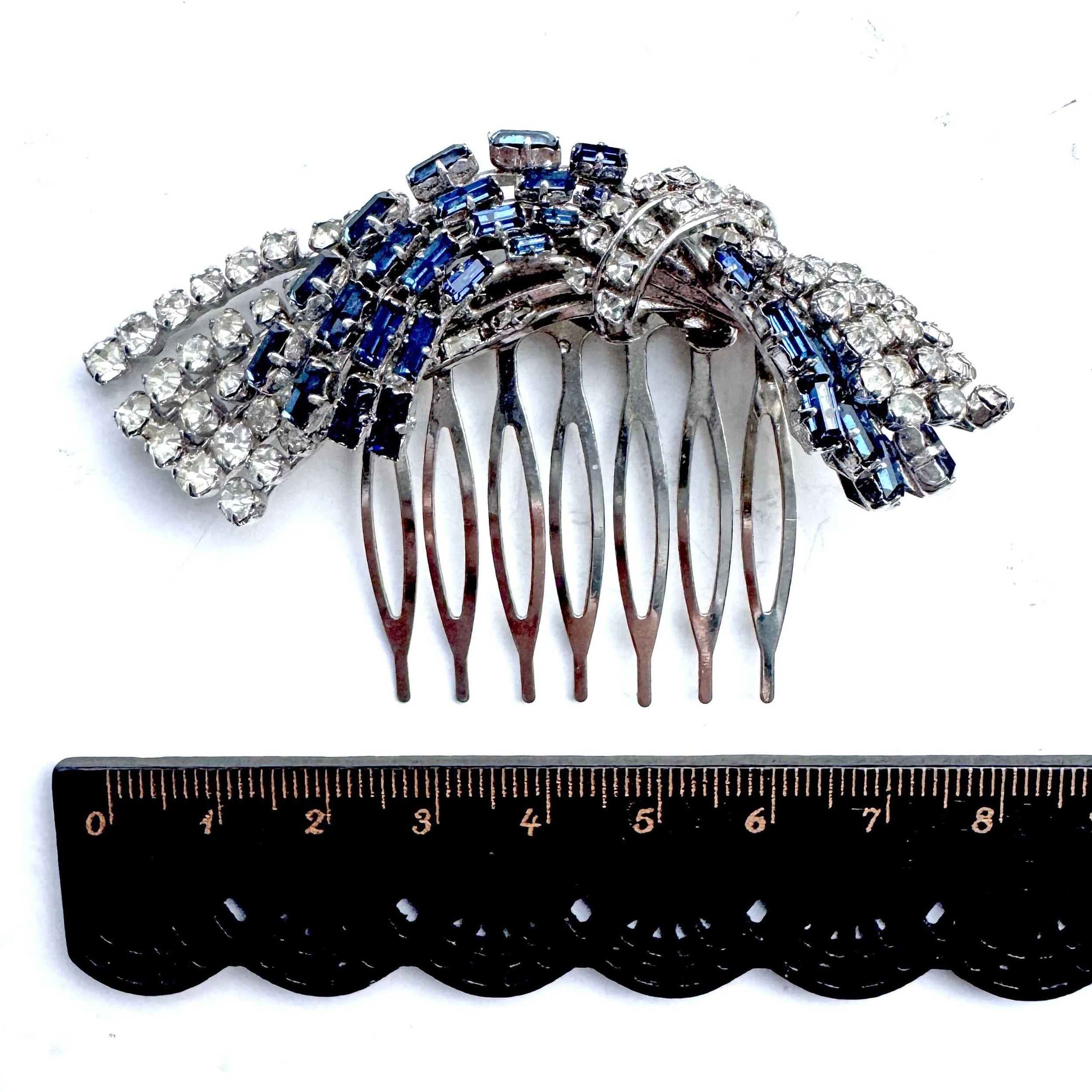 antique sapphire blue art deco hair slide, dark blue antique hair slide, antique hair accessories