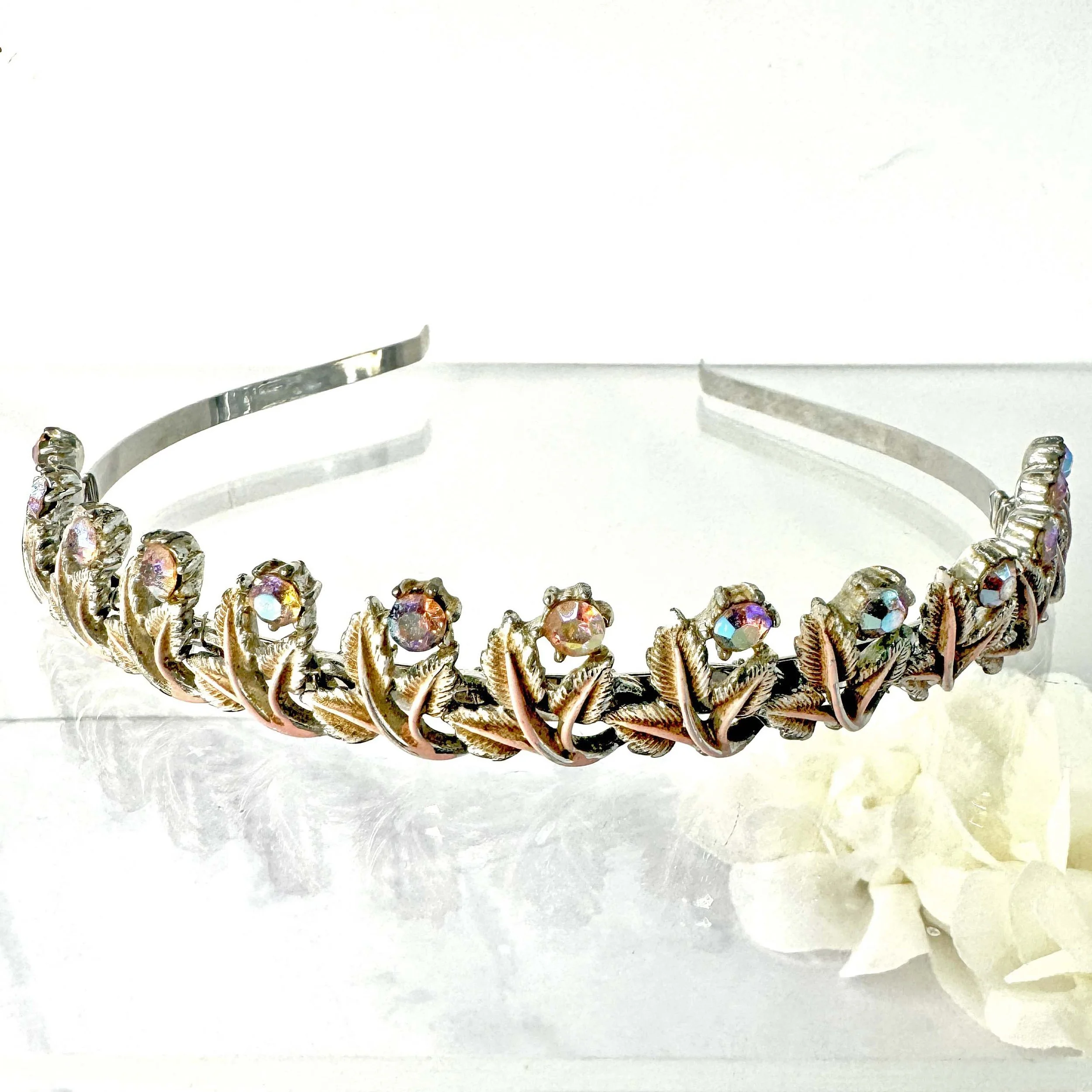 vintage pink rhinestone bridal wedding tiara