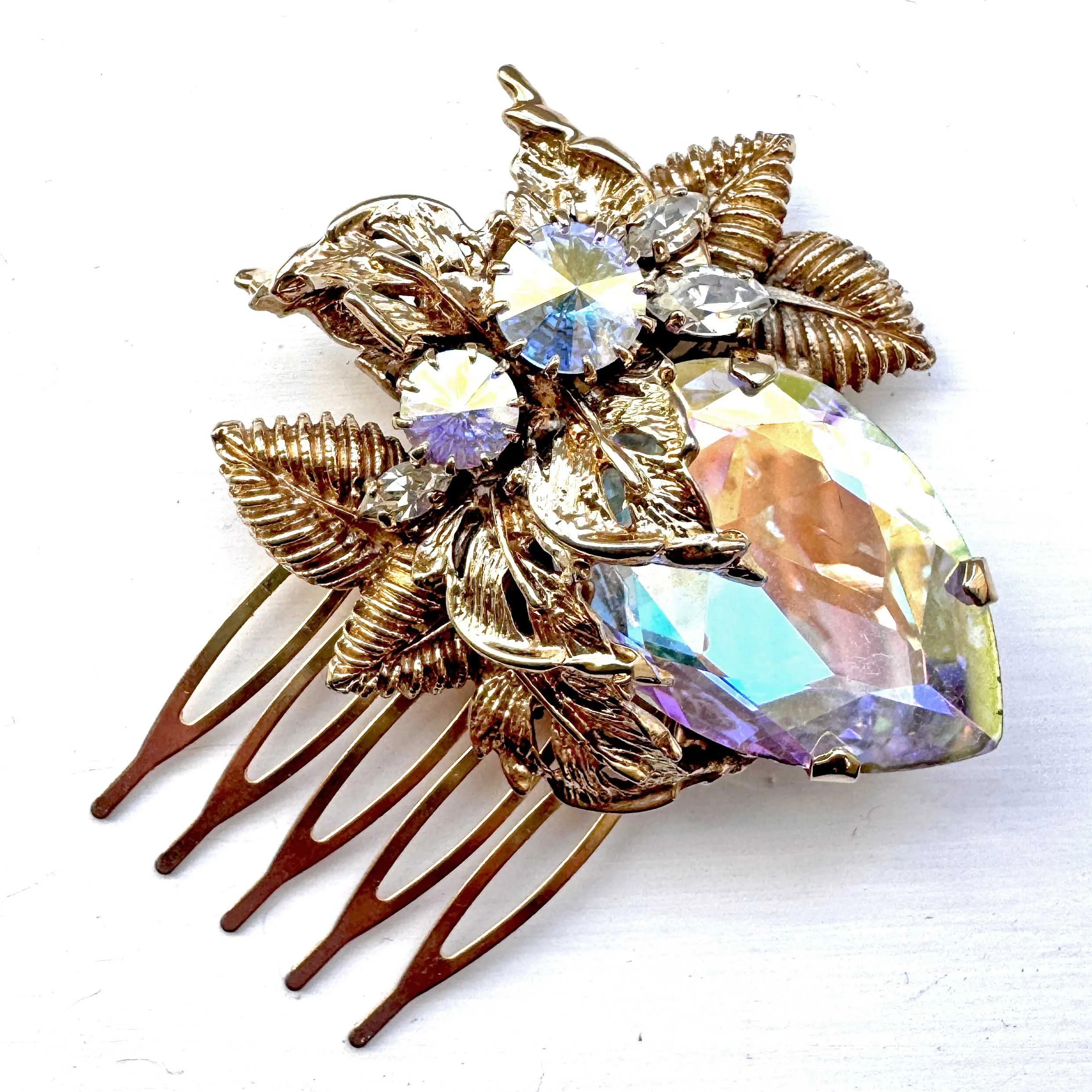 1950s vintage aurora rhinestone hair combs, antique hair accessories