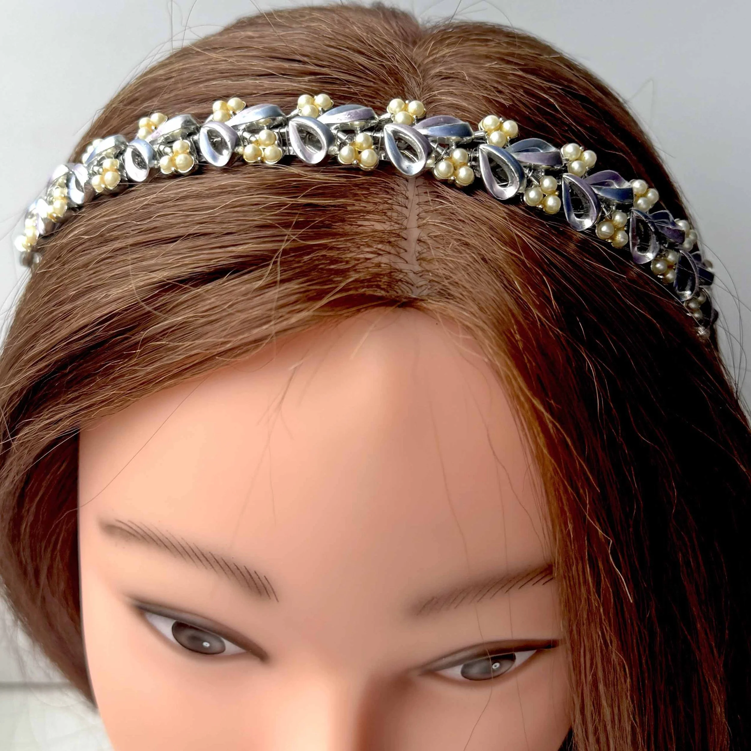 vintage lilac pearl hair band, vintage hair accessories