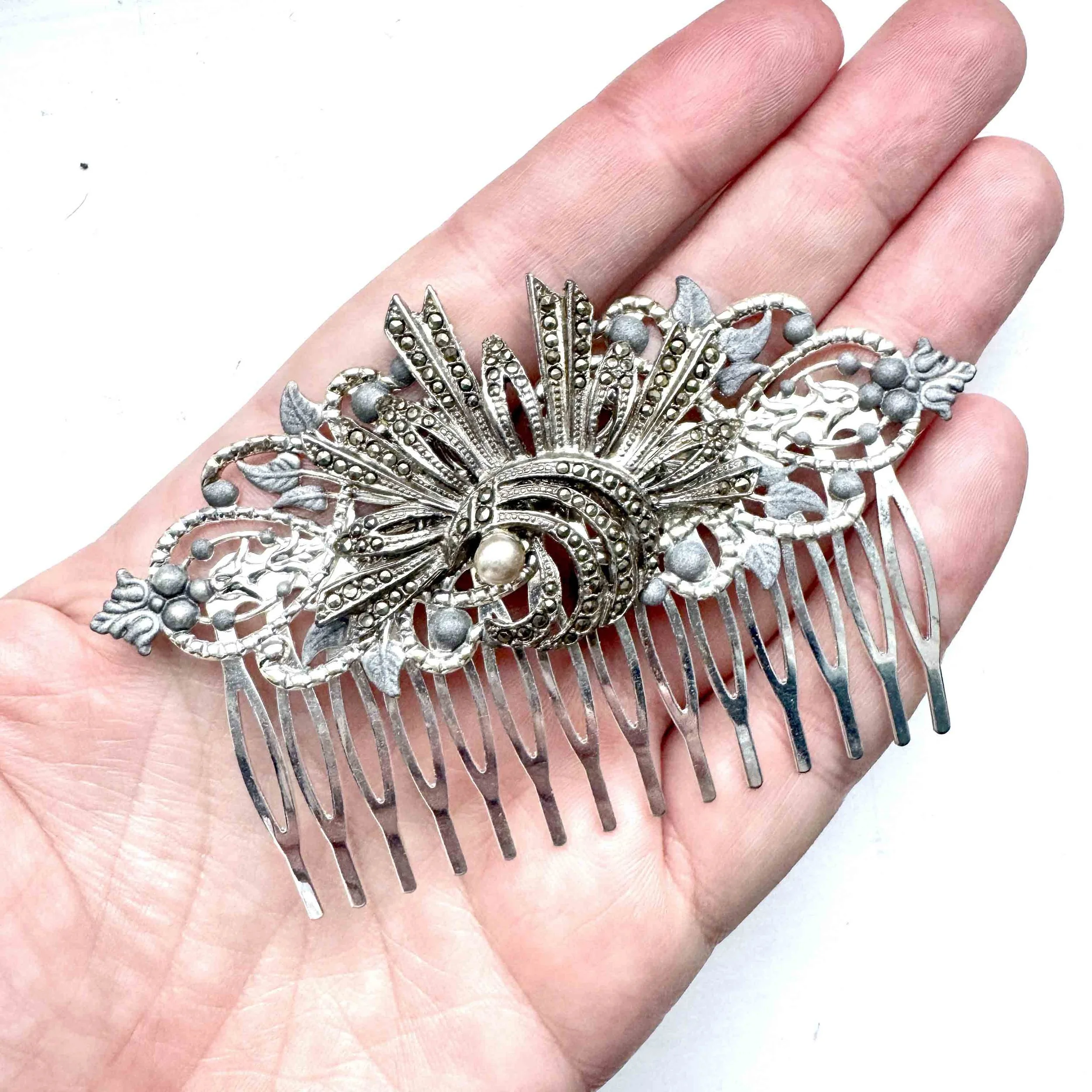antique marcasite hair comb, art deco hair comb, antique hair accessories