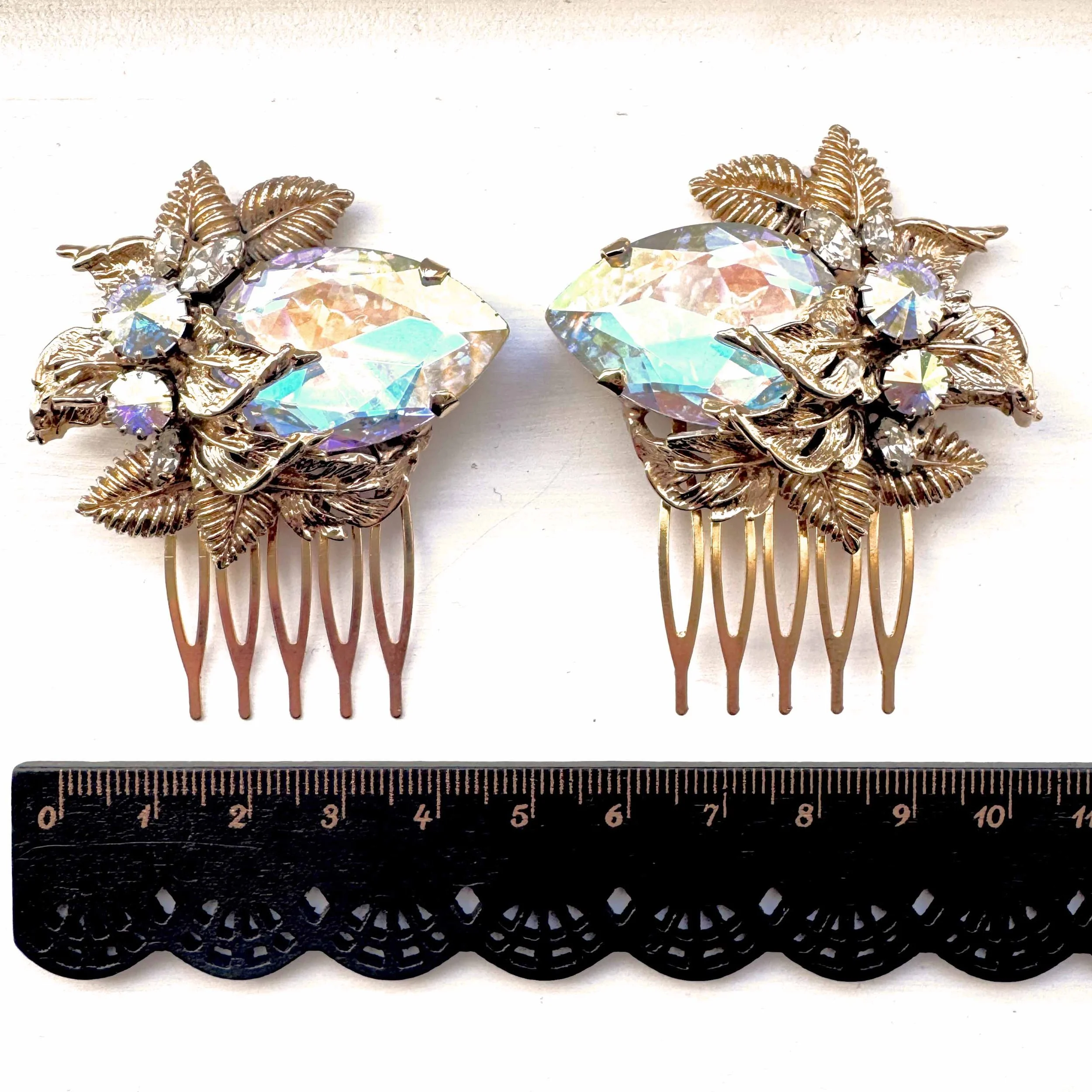 aurora rhinestone vintage hair slides, antique hair accessories